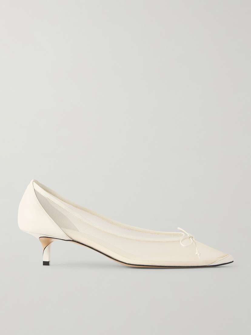Jacquemus Tourni Bow-detailed Leather-trimmed Mesh Pumps