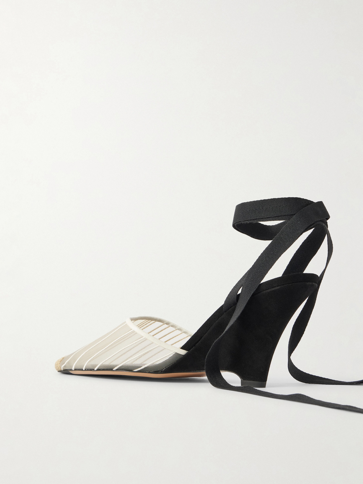Les Espadrilles Grosgrain-Trimmed Mesh Wedge Pumps