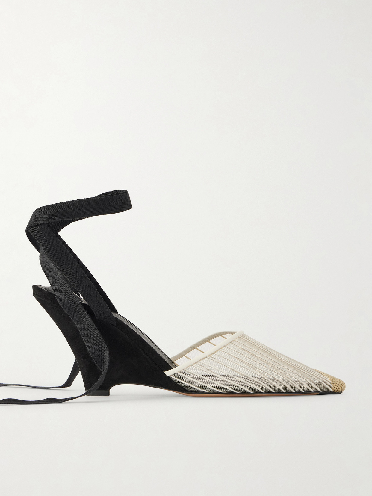 Jacquemus Les Espadrilles Grosgrain-trimmed Mesh Wedge Pumps In Black