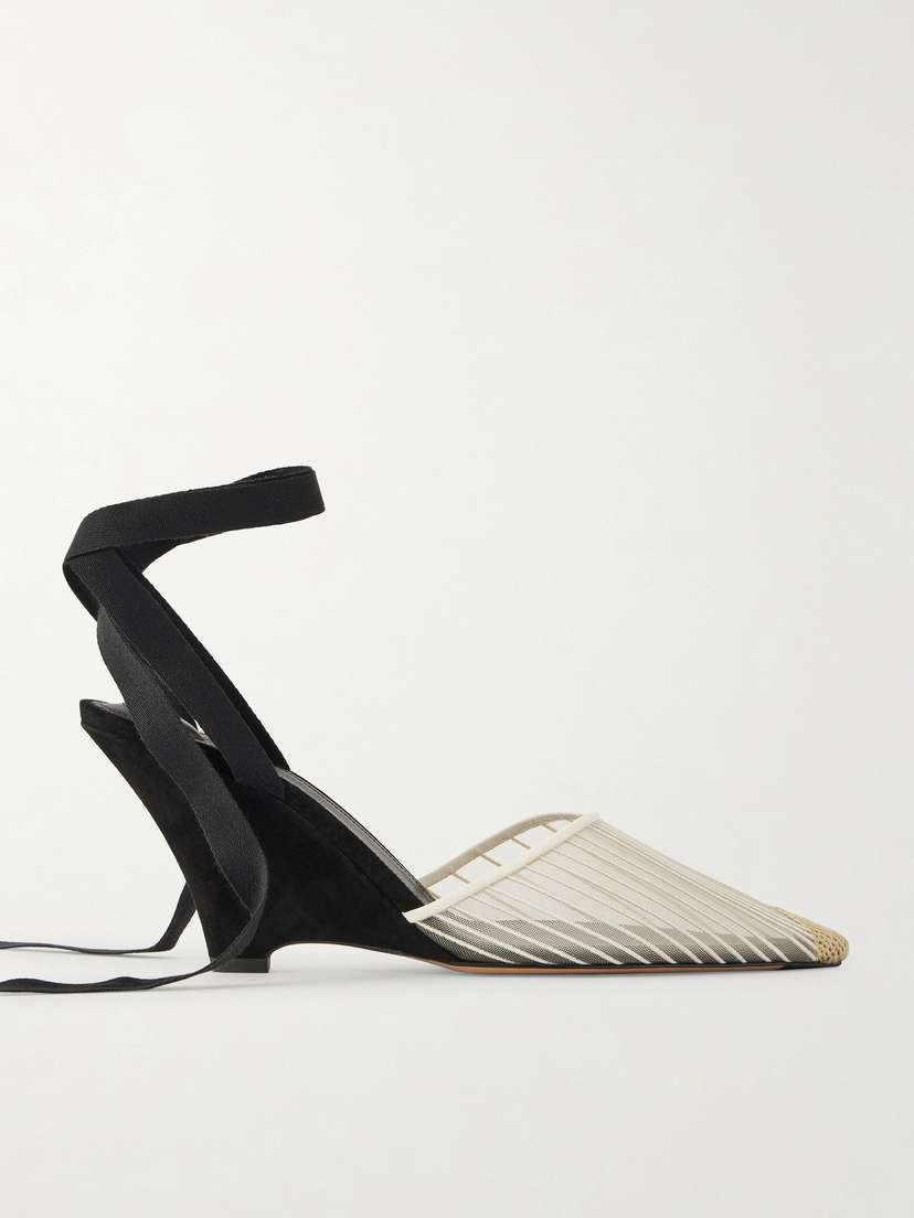 Jacquemus Les Espadrilles Grosgrain-trimmed Mesh Wedge Pumps