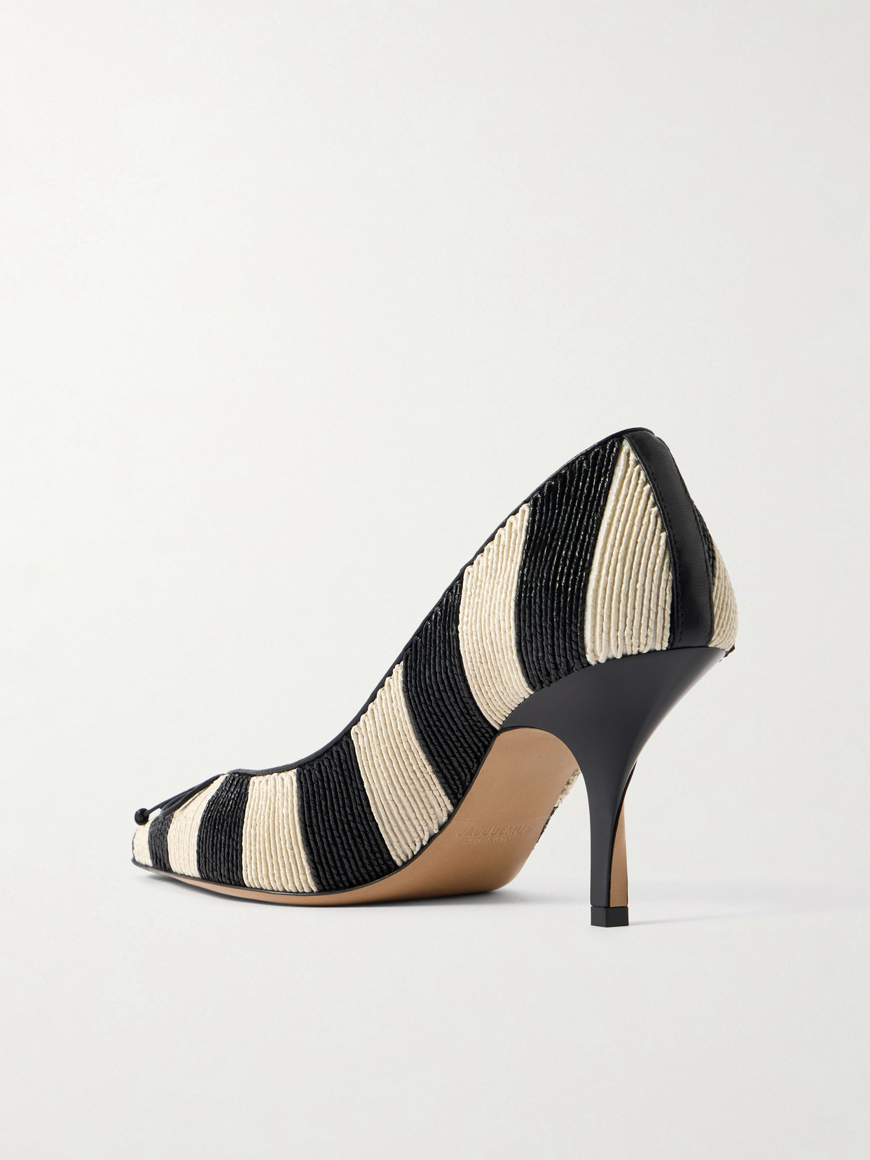 Jacquemus Les Escarpins Tourni 80 Striped Faux Raffia Pumps In Black