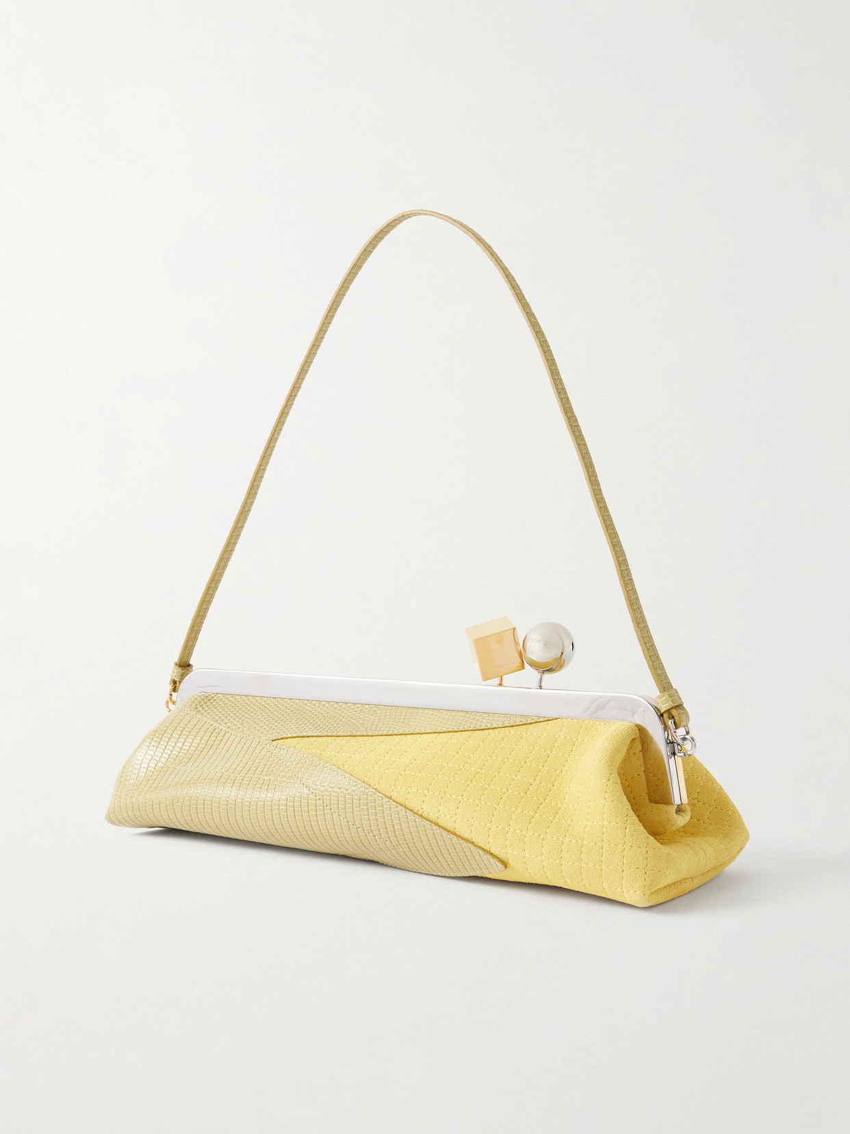Jacquemus Salon Mais Suede And Patent-leather Clutch In Yellow
