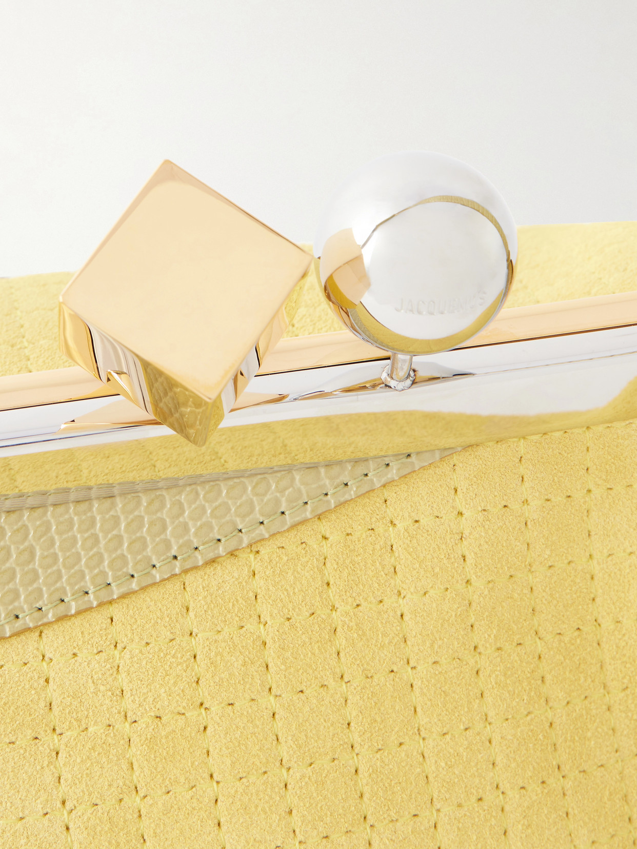 Jacquemus Salon Mais Suede And Patent-leather Clutch In Yellow