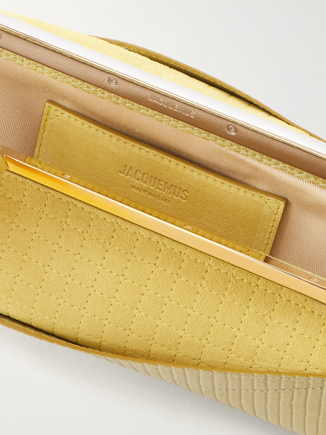 Jacquemus Salon Mais Suede And Patent-leather Clutch In Yellow
