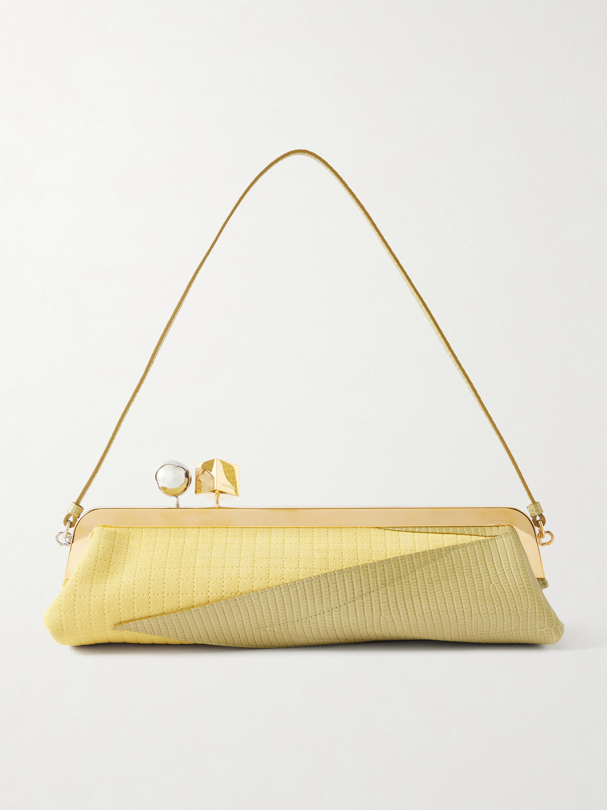Jacquemus Salon Mais Suede And Patent-leather Clutch In Yellow