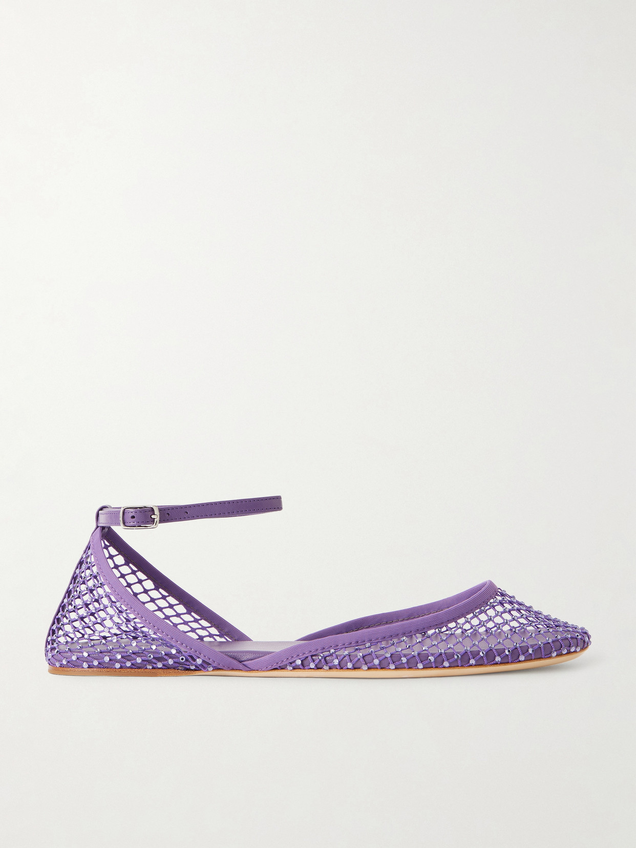 Christopher Esber Minette Leather-trimmed Crystal-embellished Mesh Ballet Flats In Purple