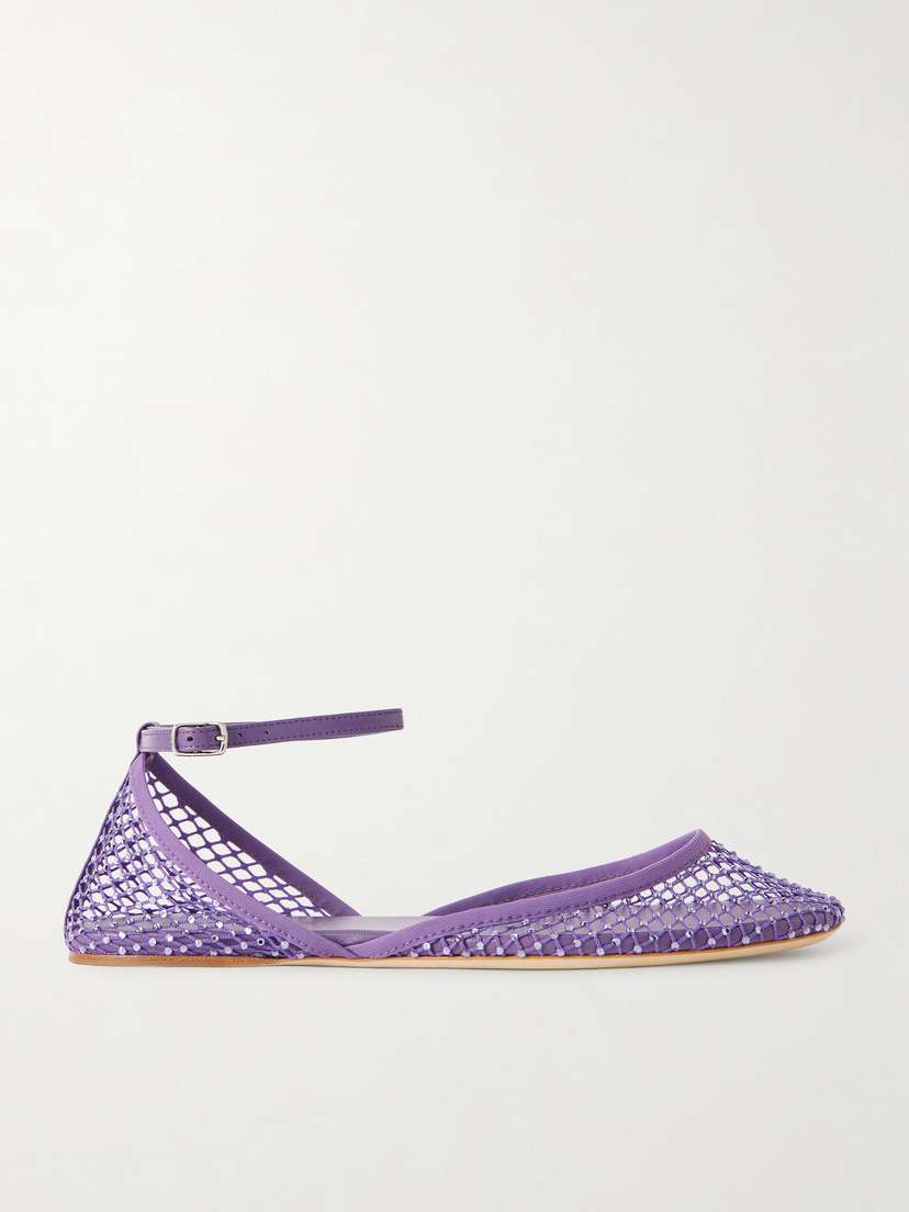 Christopher Esber Minette Leather-trimmed Crystal-embellished Mesh Ballet Flats