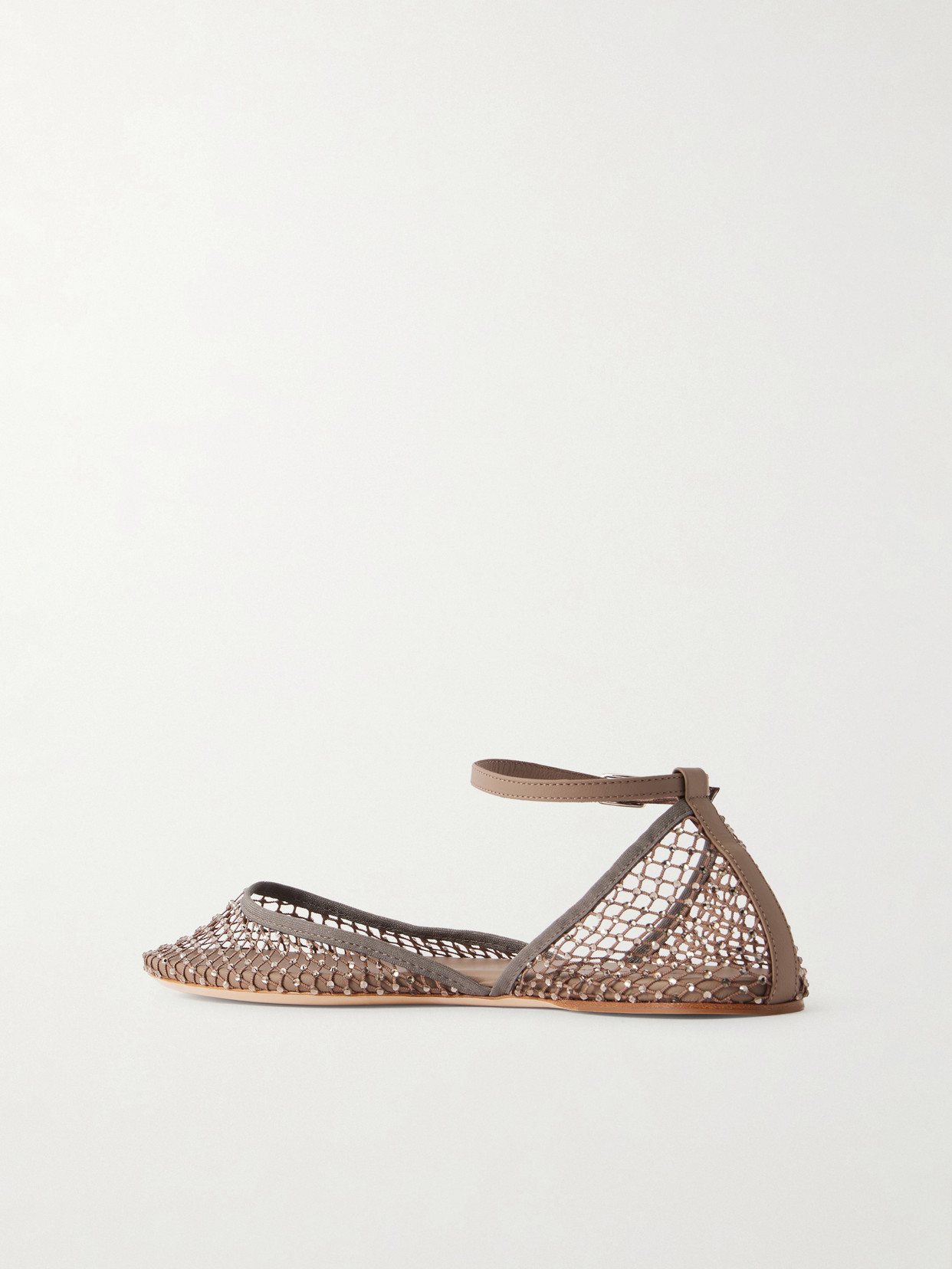 Minette Leather-Trimmed Crystal-Embellished Ballet Flats