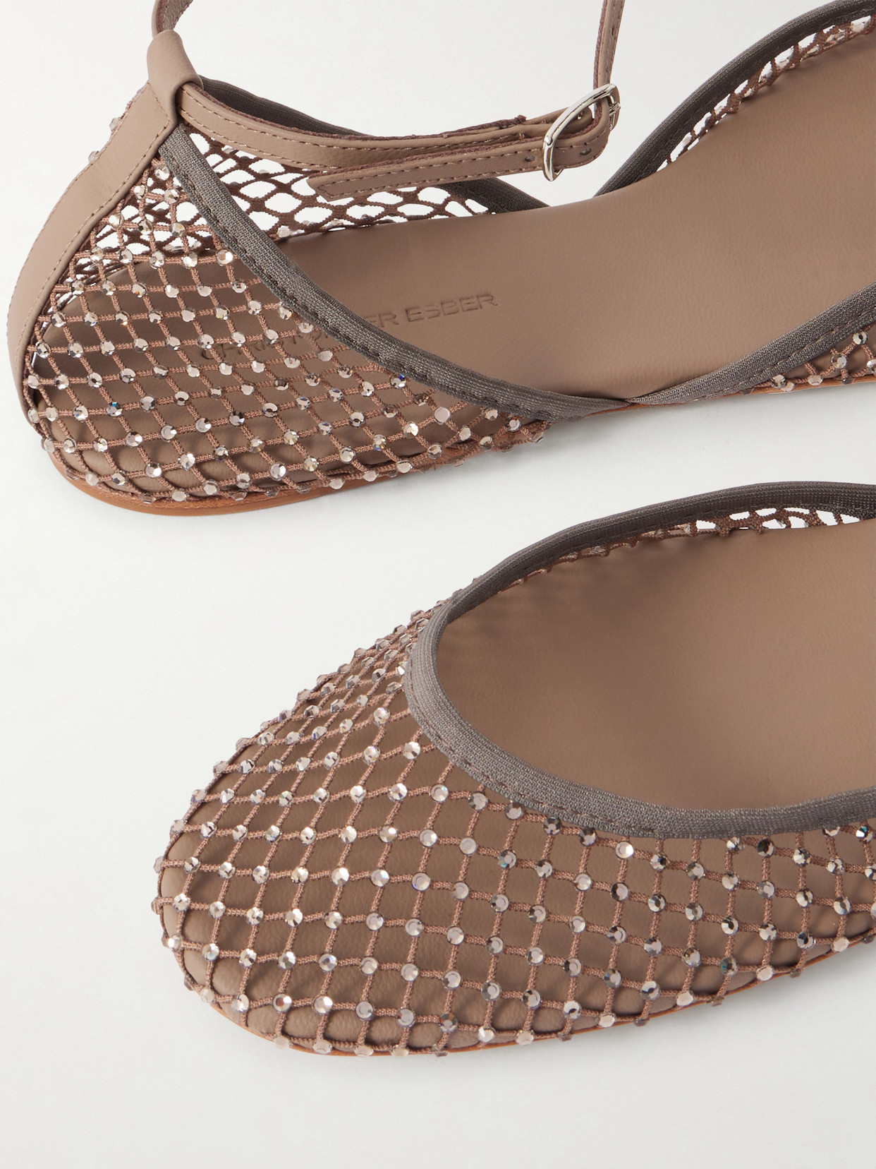 Minette Leather-Trimmed Crystal-Embellished Ballet Flats