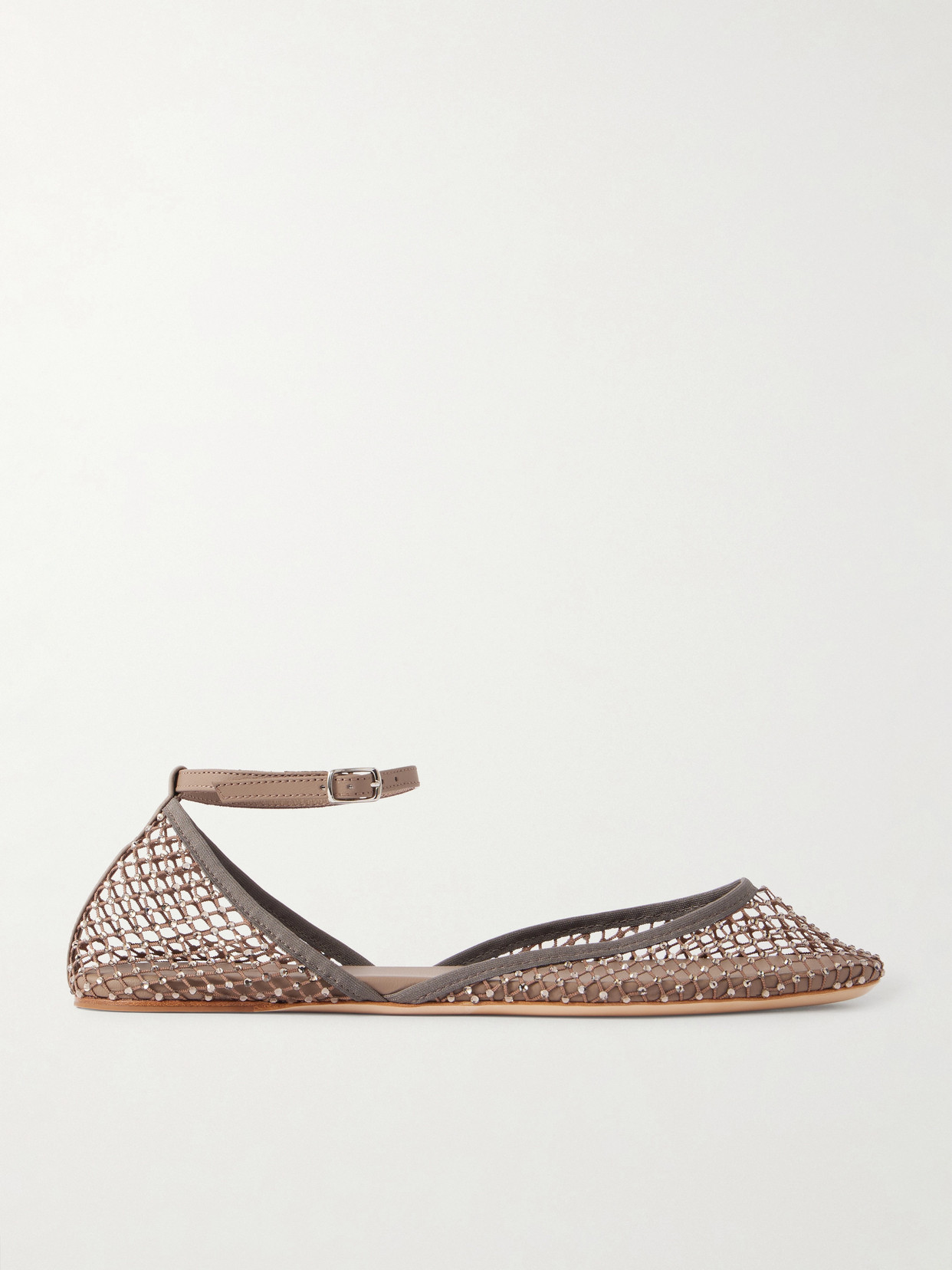 Christopher Esber Minette Leather-trimmed Crystal-embellished Mesh Ballet Flats In Brown