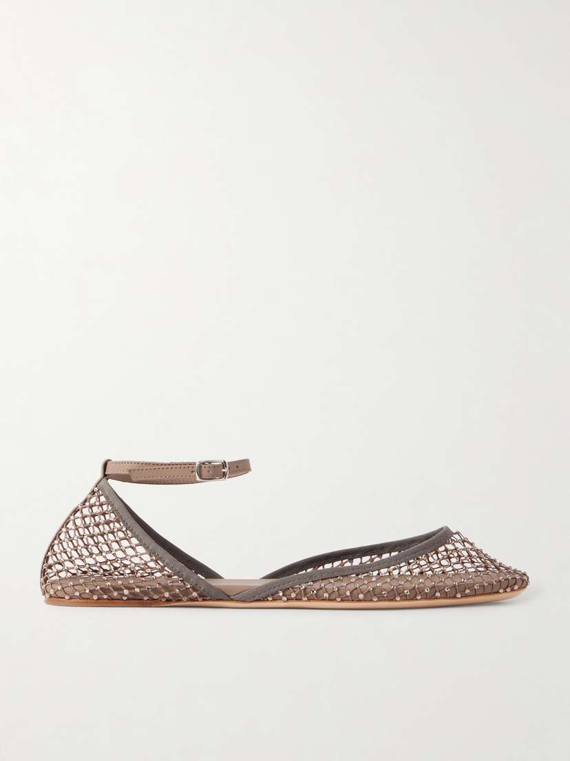 Christopher Esber Minette Leather-trimmed Crystal-embellished Mesh Ballet Flats