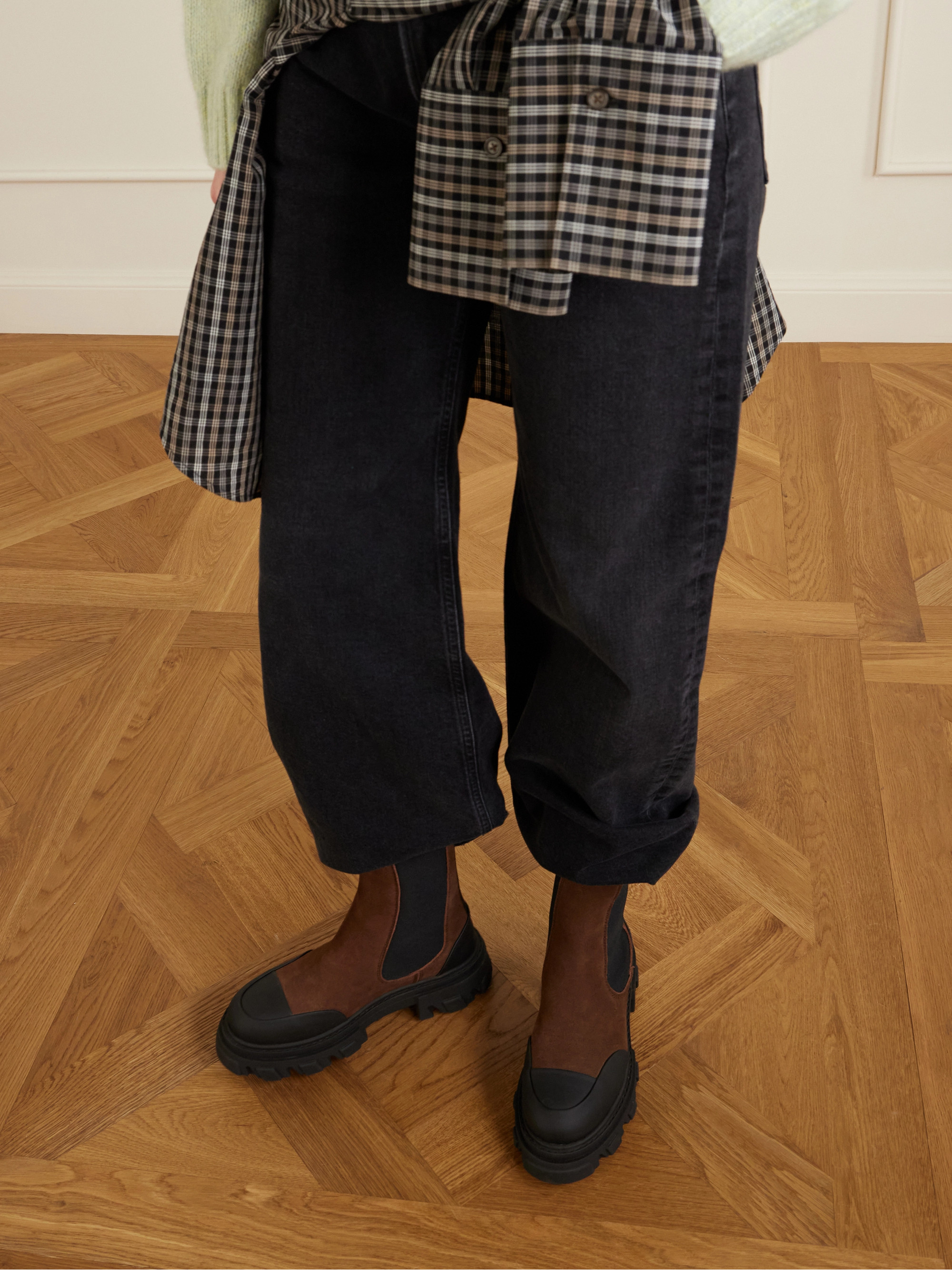 GANNI Rubber-trimmed recycled-suede Chelsea boots thumbnail