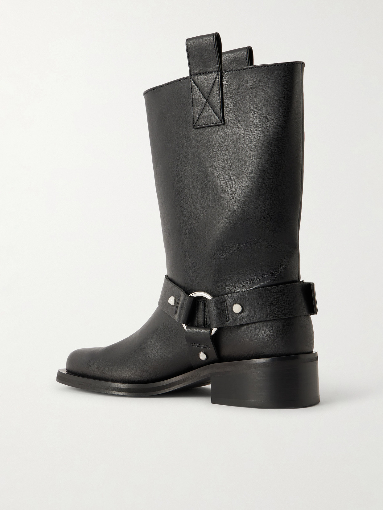 Ganni Mid Calf Recycled Leather Biker Boots In Black