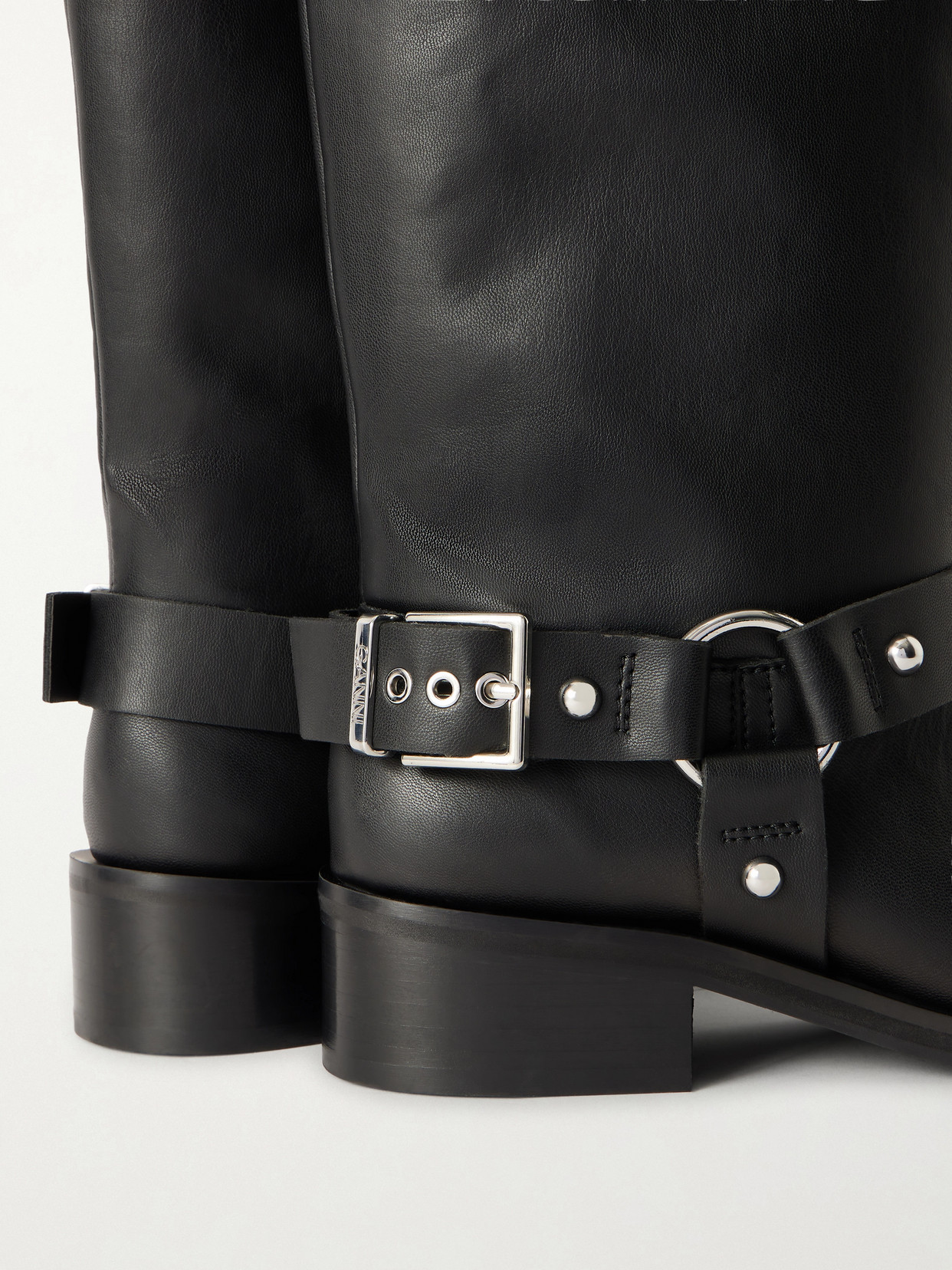 Ganni Mid Calf Recycled Leather Biker Boots In Black