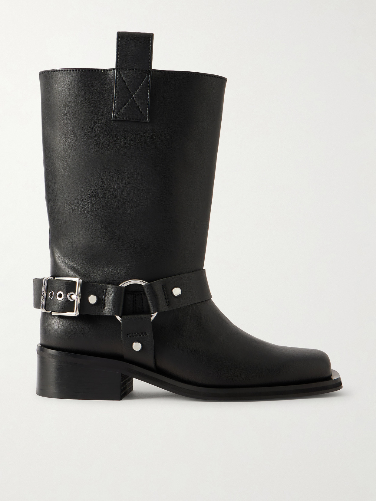 Ganni Mid Calf Recycled Leather Biker Boots In Black