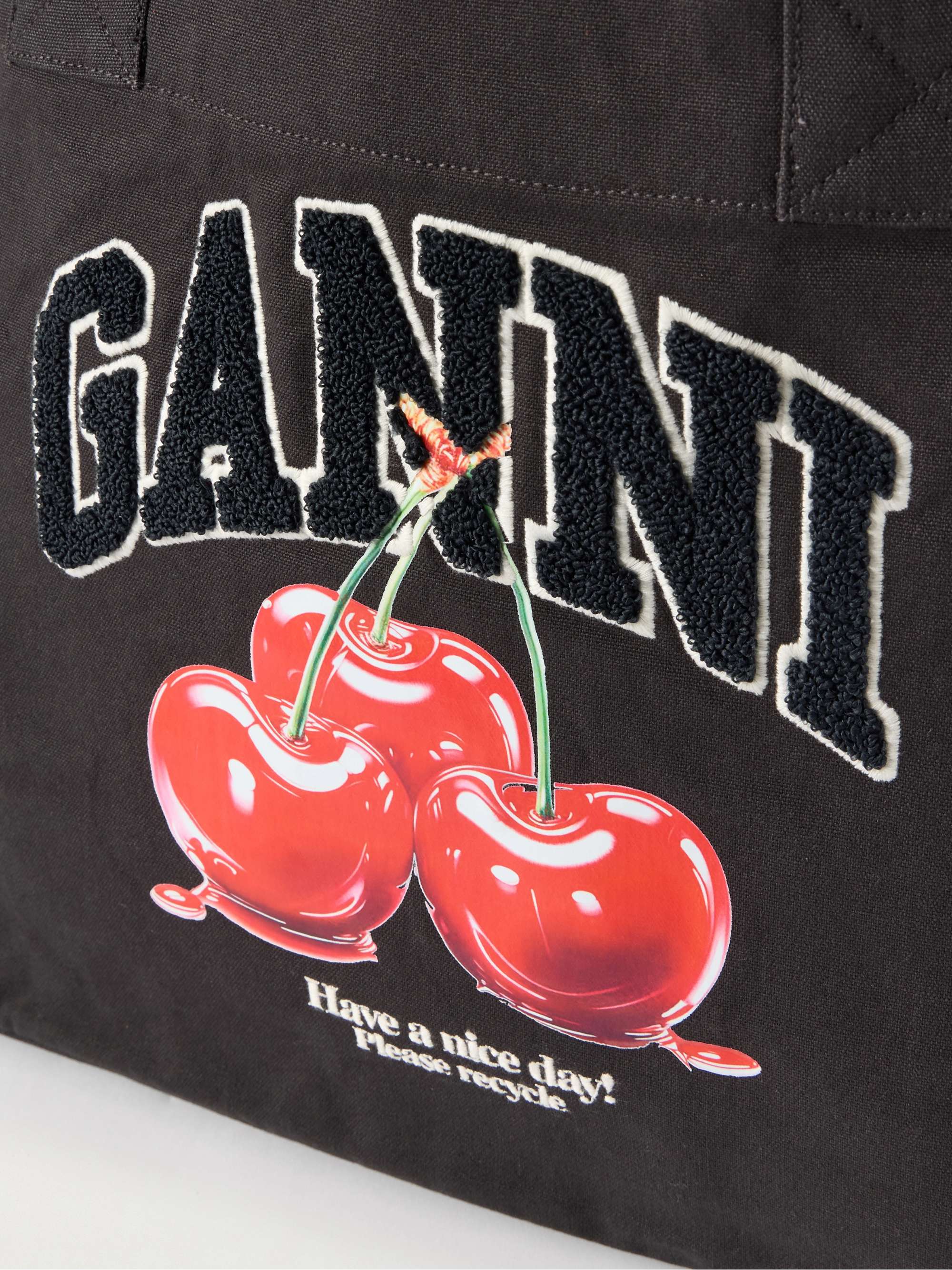 GANNI XXL Cherry appliquéd recycled-cotton canvas tote bag | NET-A-PORTER