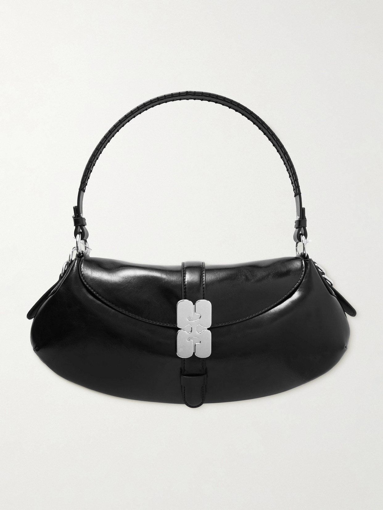 Ganni Kat Recycled Leather-blend Shoulder Bag In Black
