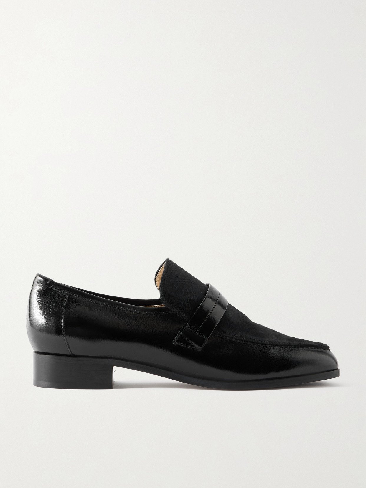 Jamie Haller Mod Calf Hair And Glossed-leather Loafers In Black