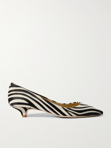 Jamie Haller Kitty Point zebra-print pony hair pumps