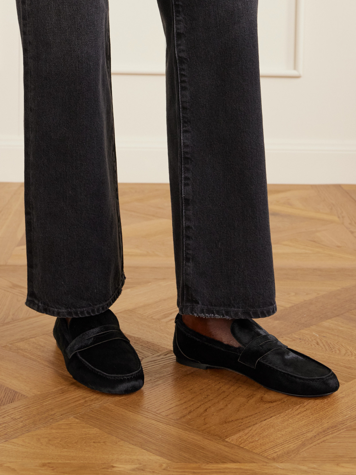 Jamie Haller Penny Calf Hair Loafers In Black