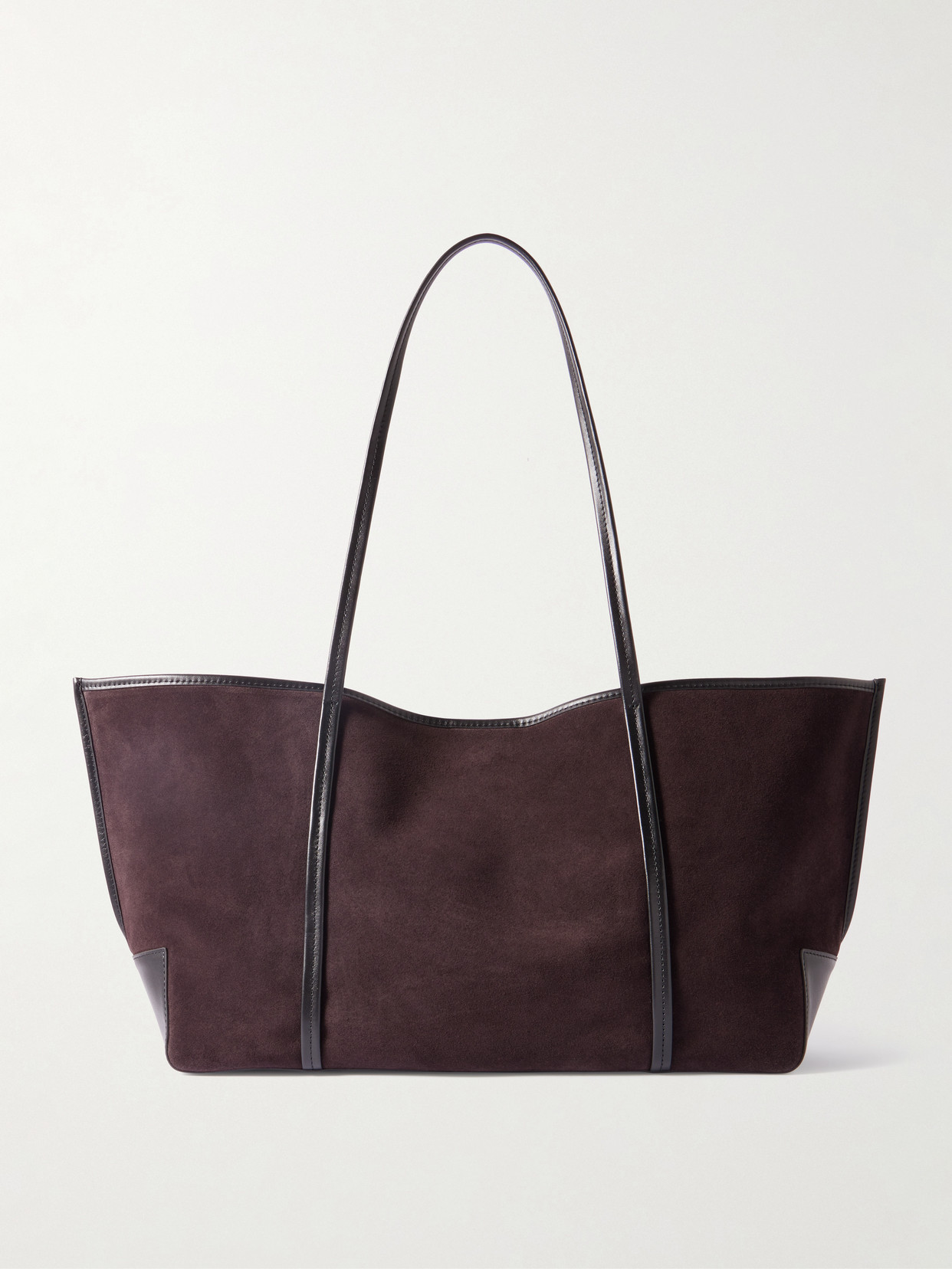 St Agni Bateau Leather-trimmed Suede Tote In Brown