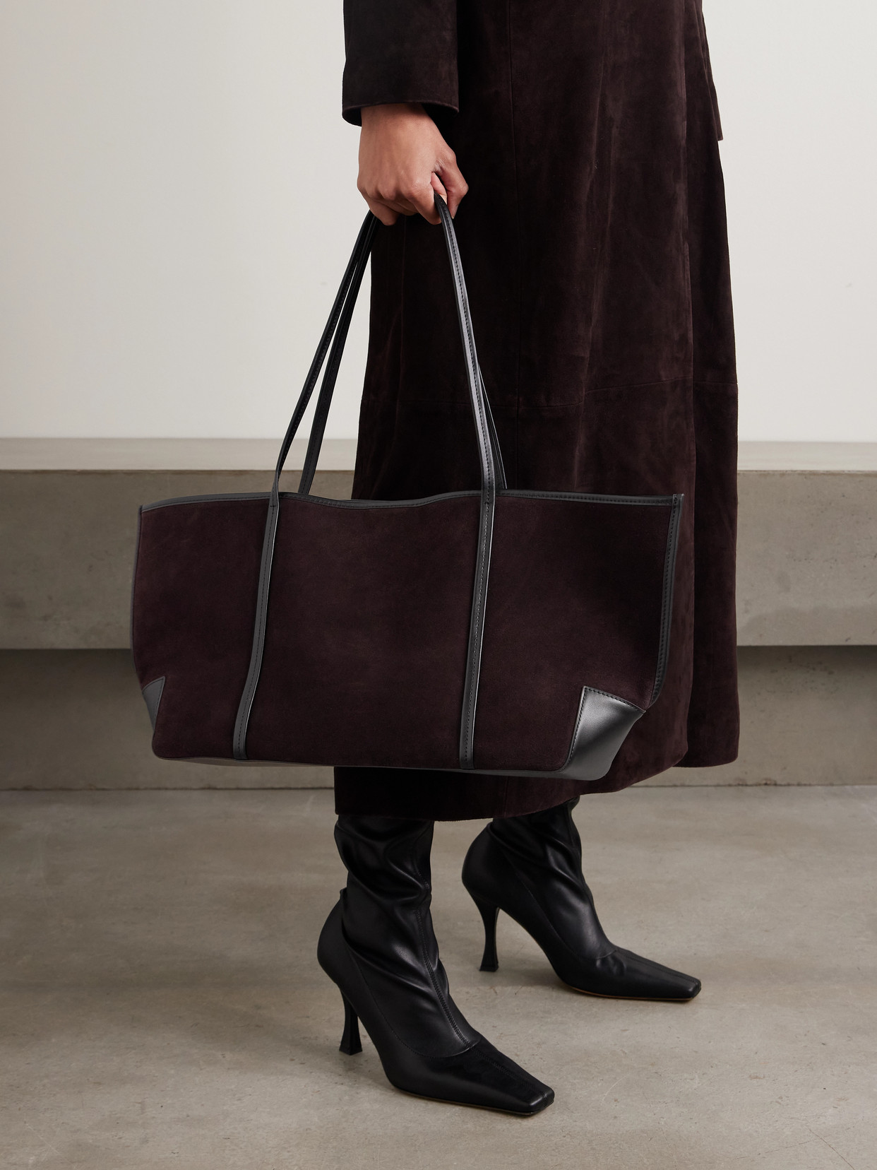 Bateau Leather-Trimmed Suede Tote