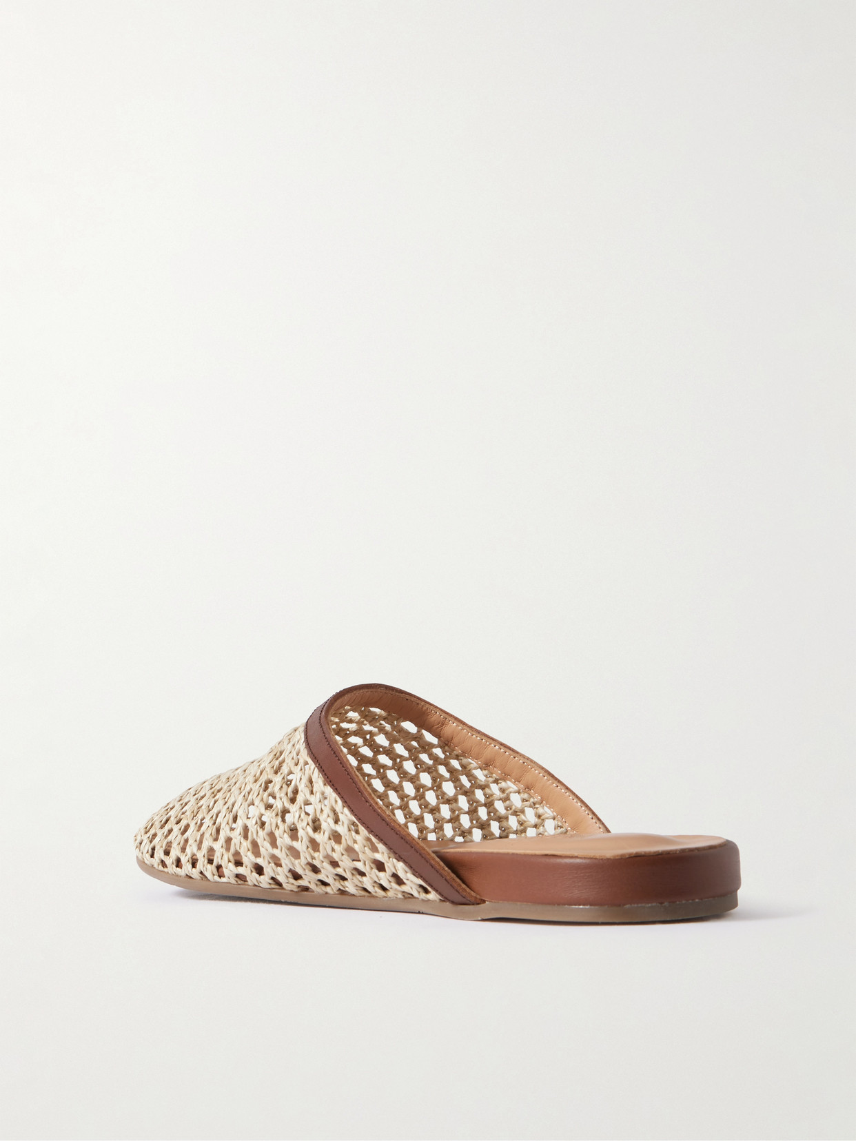 The Slipper Leather-Trimmed Raffia Slip-Ons