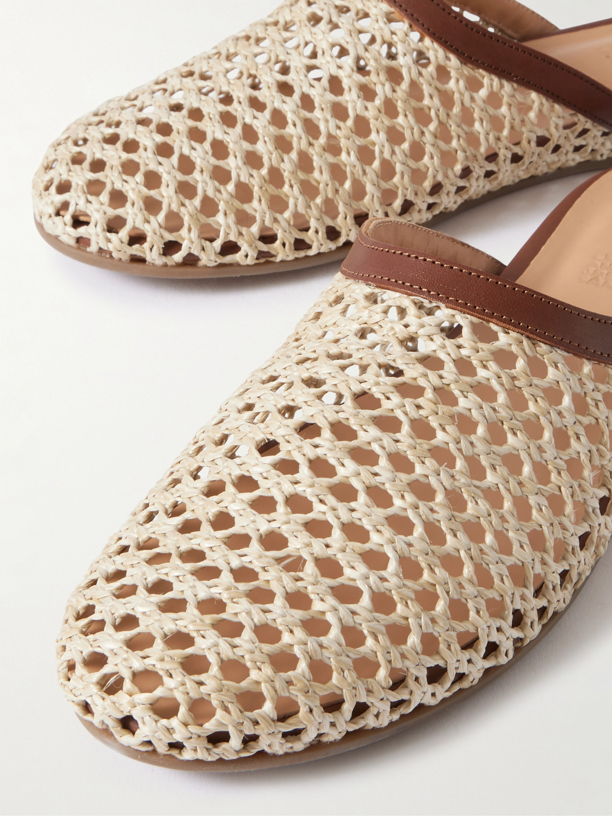The Slipper Leather-Trimmed Raffia Slip-Ons