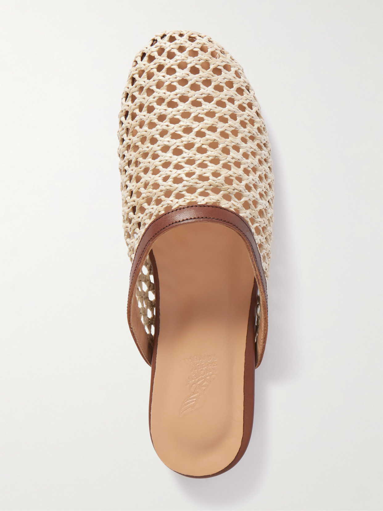 The Slipper Leather-Trimmed Raffia Slip-Ons