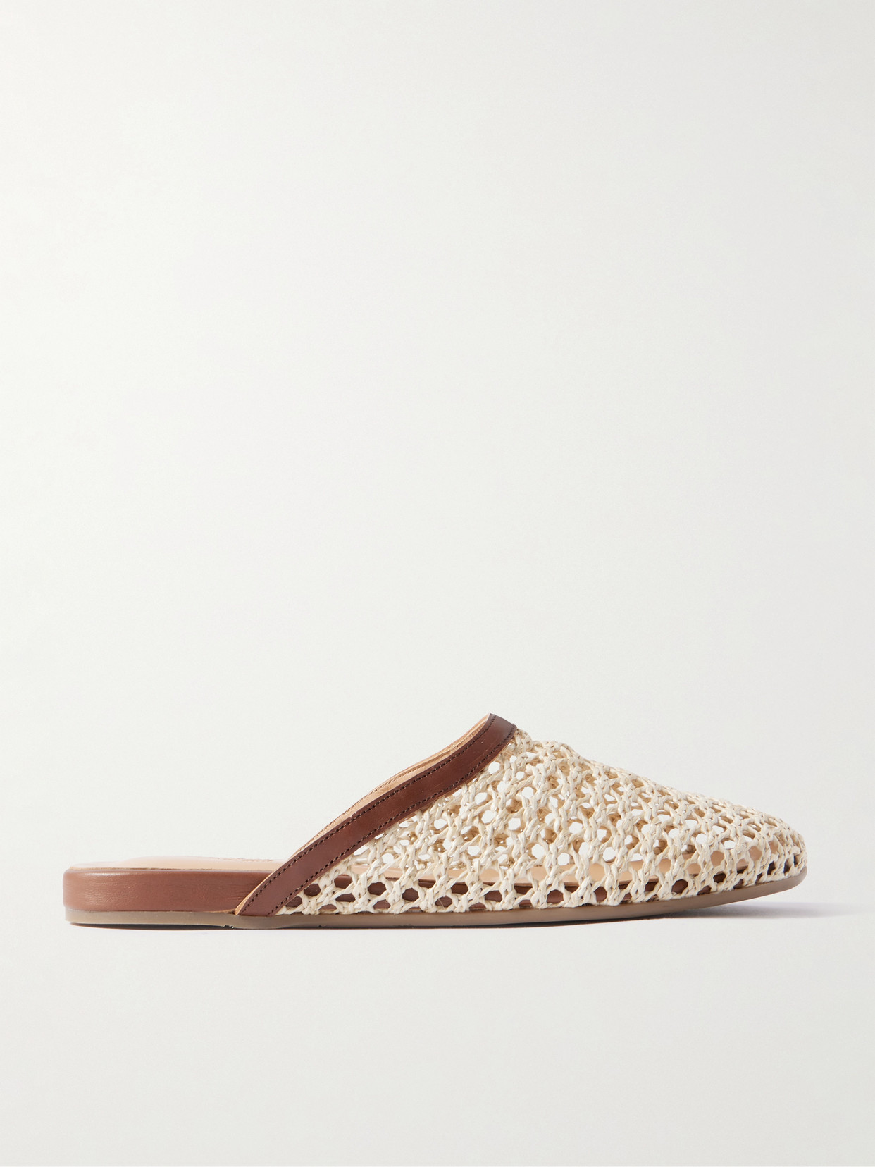 The Slipper Leather-Trimmed Raffia Slip-Ons