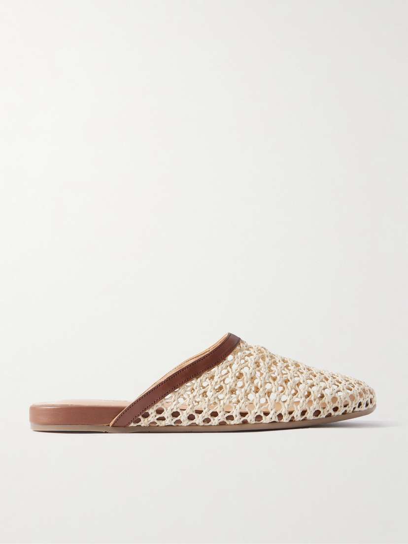 Ancient Greek Sandals The Slipper Leather-trimmed Raffia Mules
