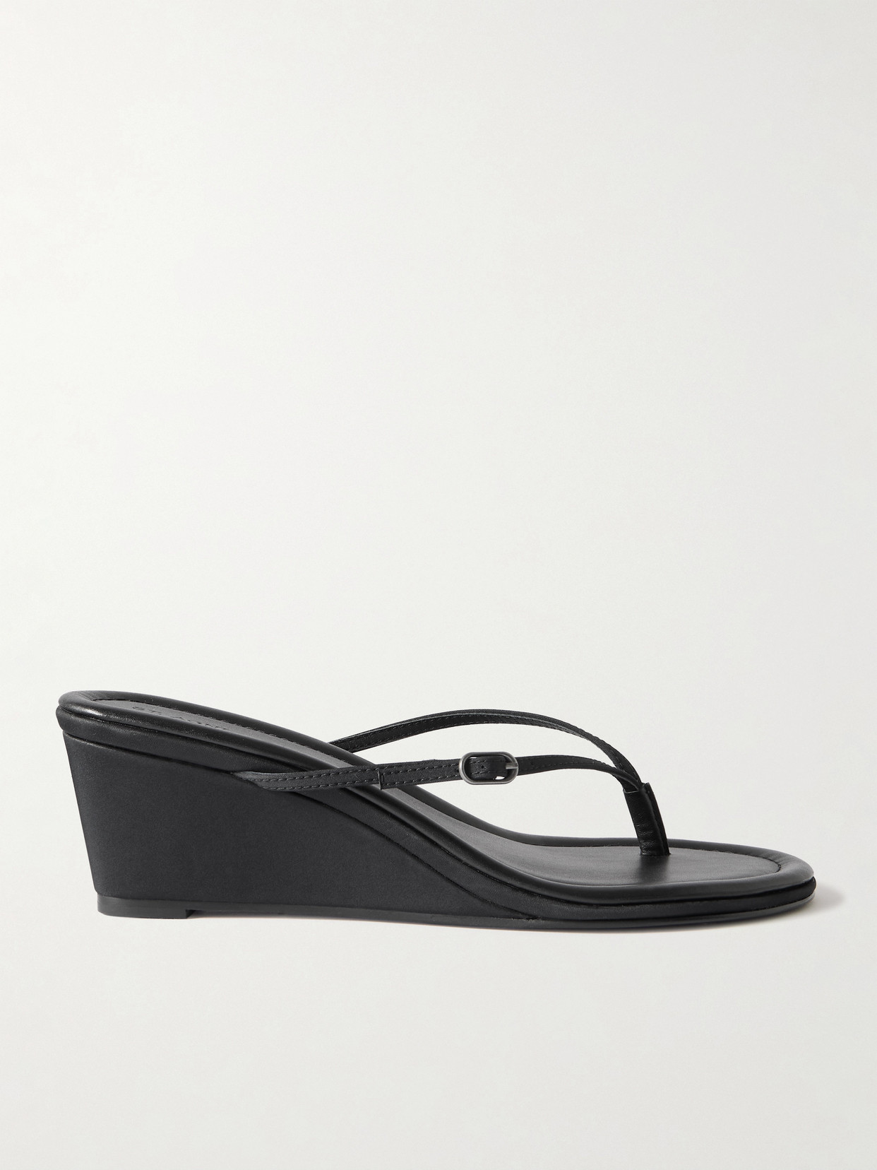 St Agni Petit Belt Leather Wedge Sandals In Black