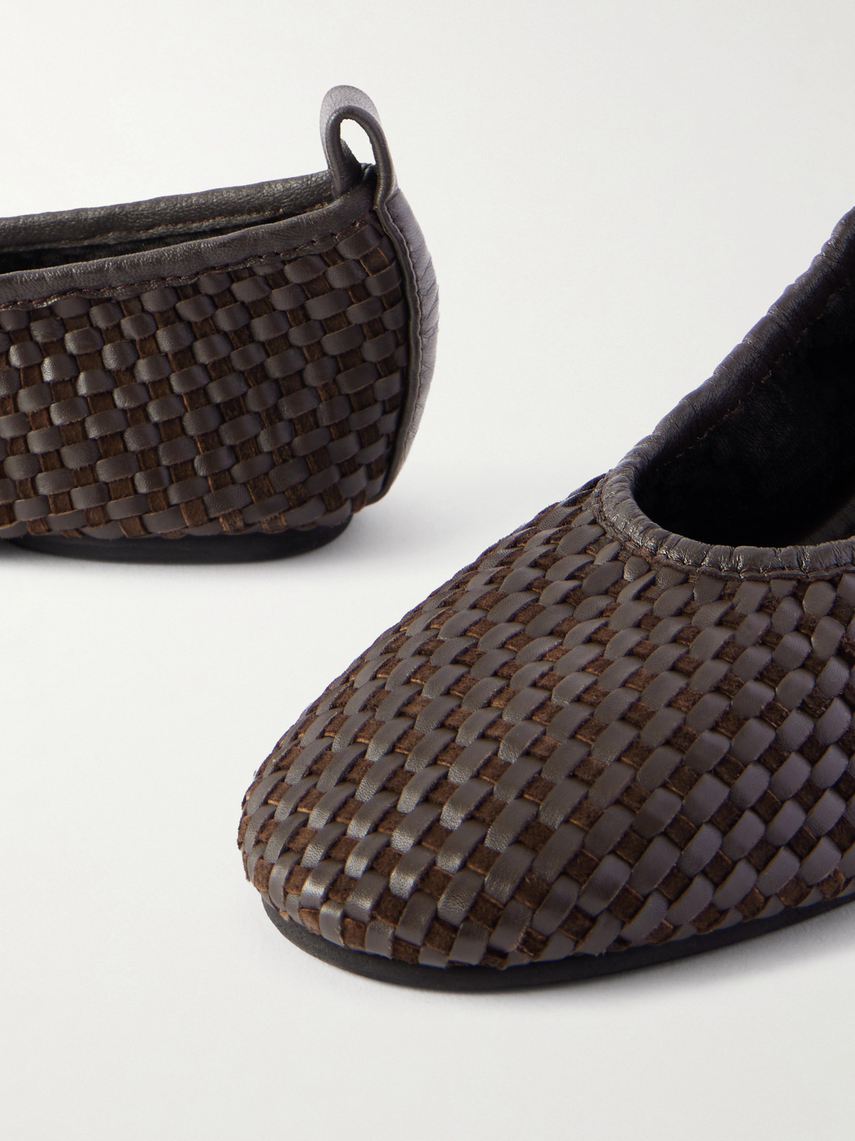 St Agni Lattice Woven Leather And Suede Ballet Flats In Brown
