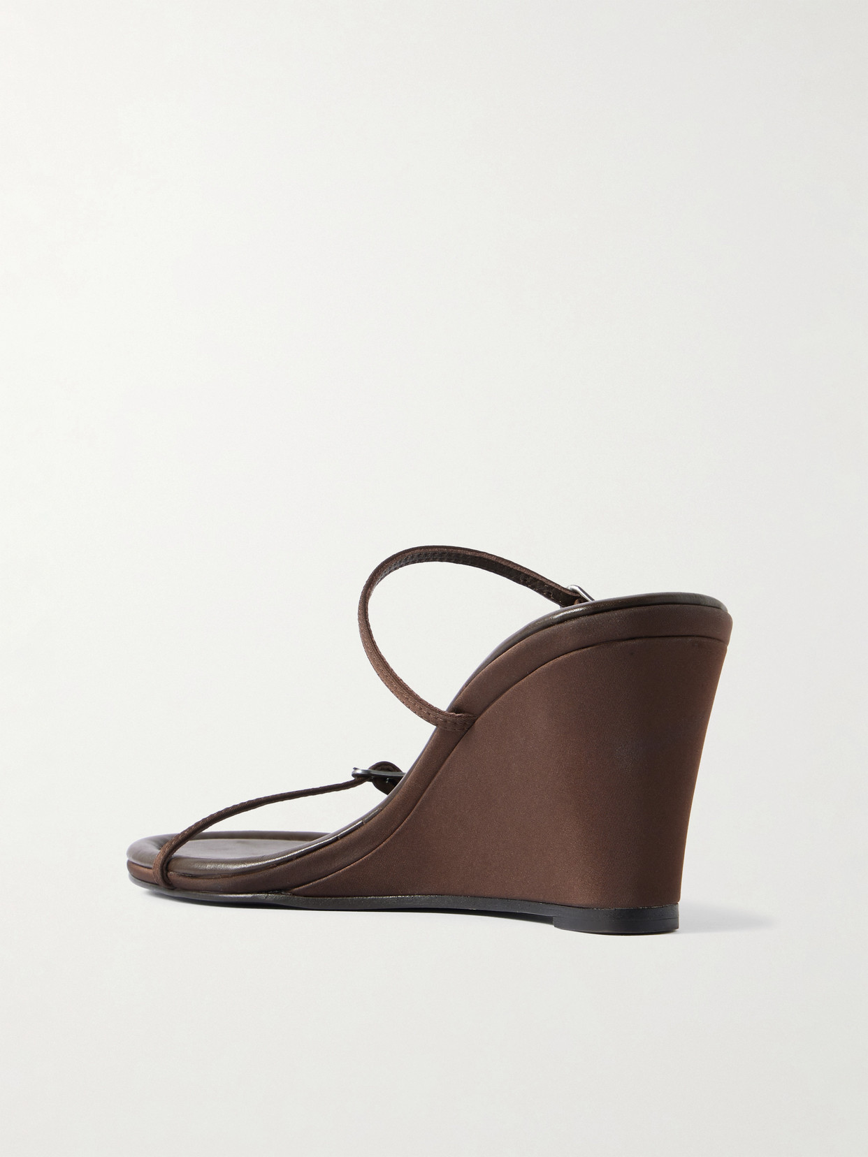 St Agni Petit Belt Satin Wedge Sandals In Brown