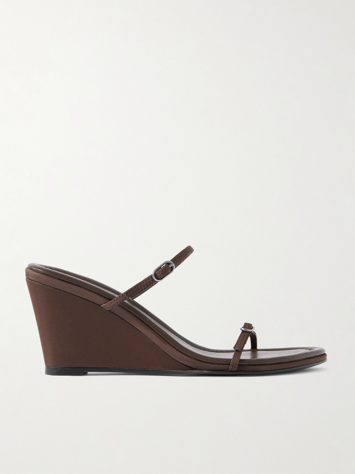 St Agni Petit Belt Satin Wedge Sandals In Brown
