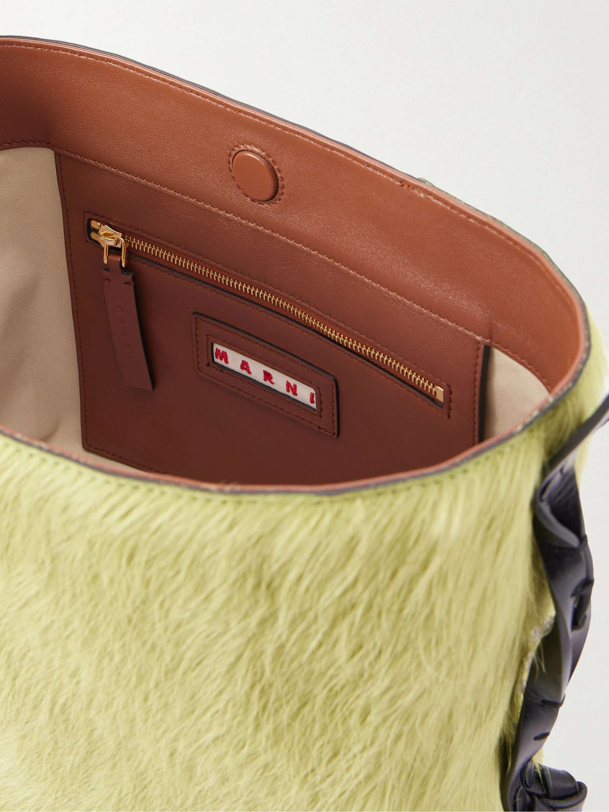 MARNI Pod 2.0 leather and calf hair shoulder bag | NET-A-PORTER