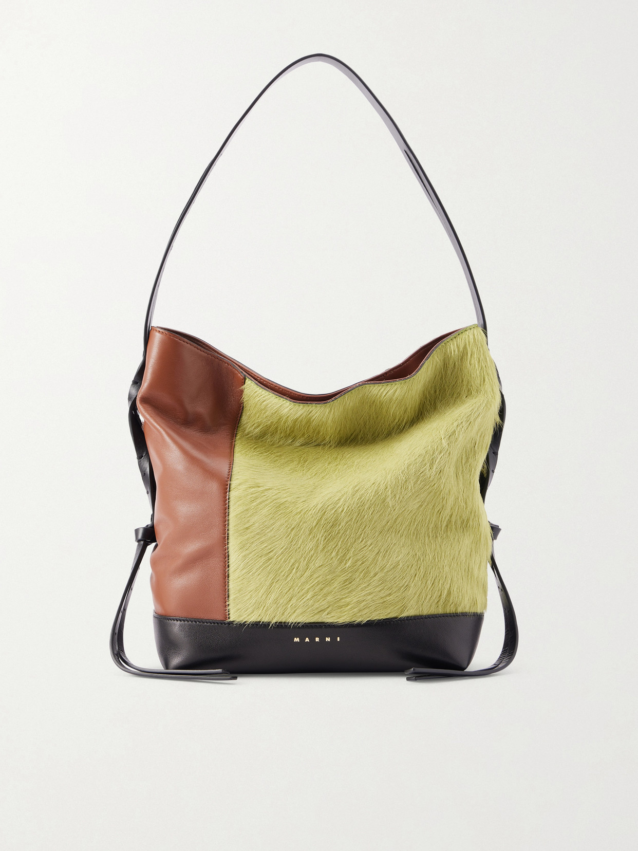 Marni Pod 2.0 Leather And Calf Hair Shoulder Bag In Multi
