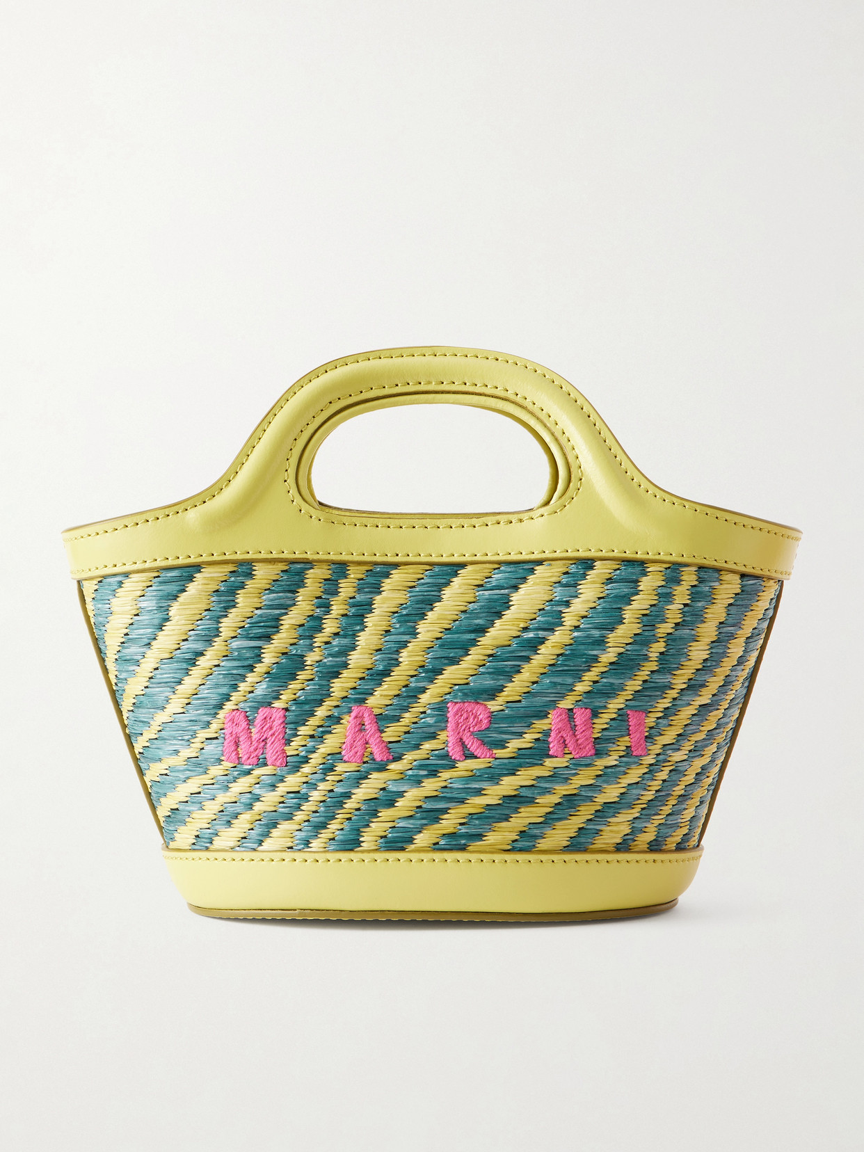 Marni Tropicalia Micro Leather And Embroidered Faux Raffia Tote In Green