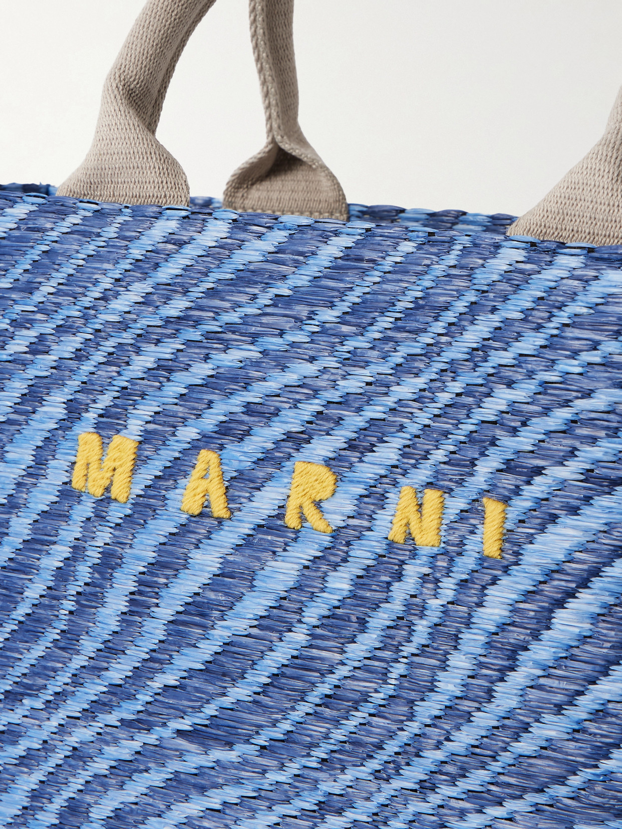 Marni Basket Small Jacquard Raffia-effect Tote In Blue