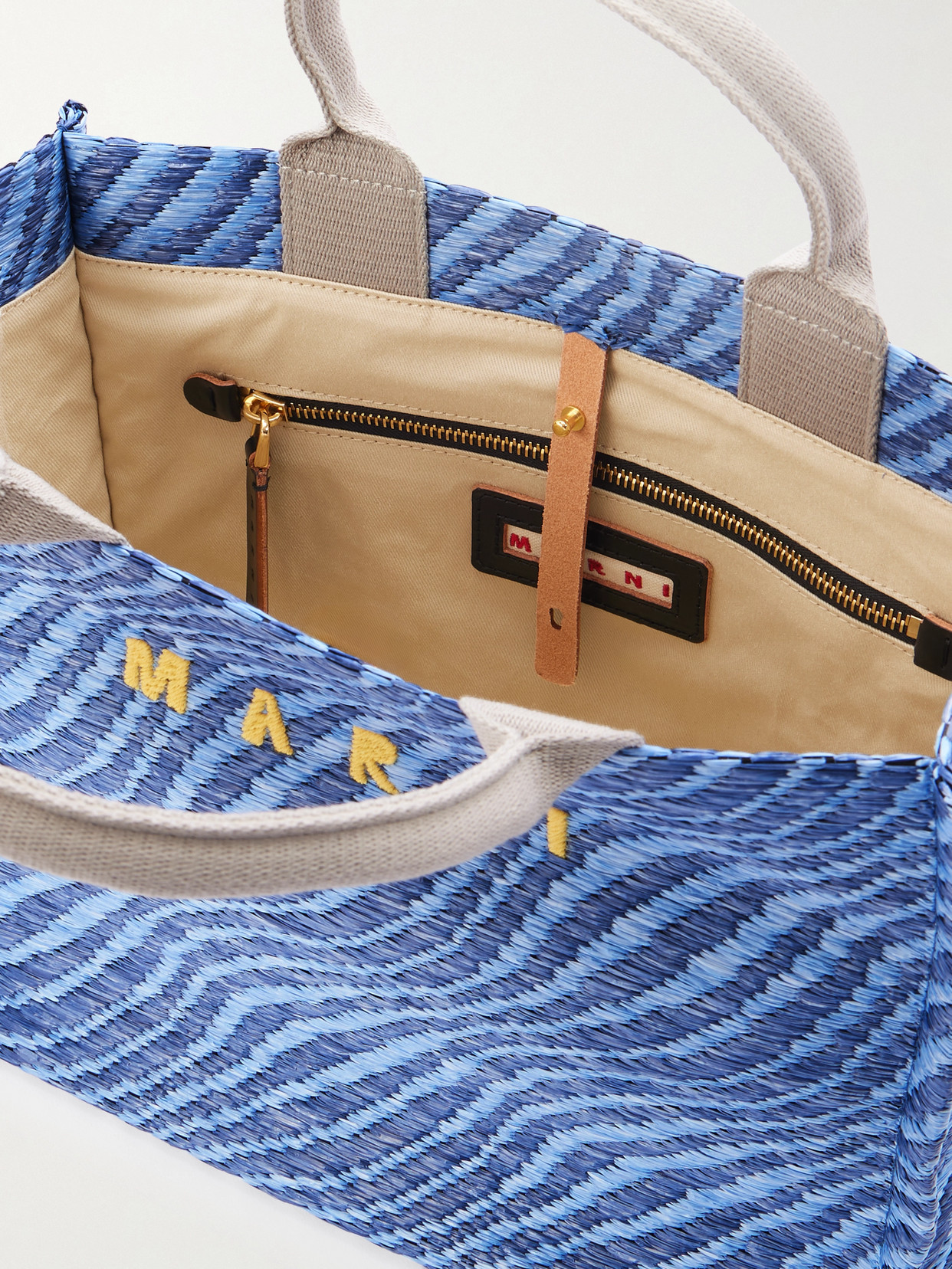 Marni Basket Small Jacquard Raffia-effect Tote In Blue