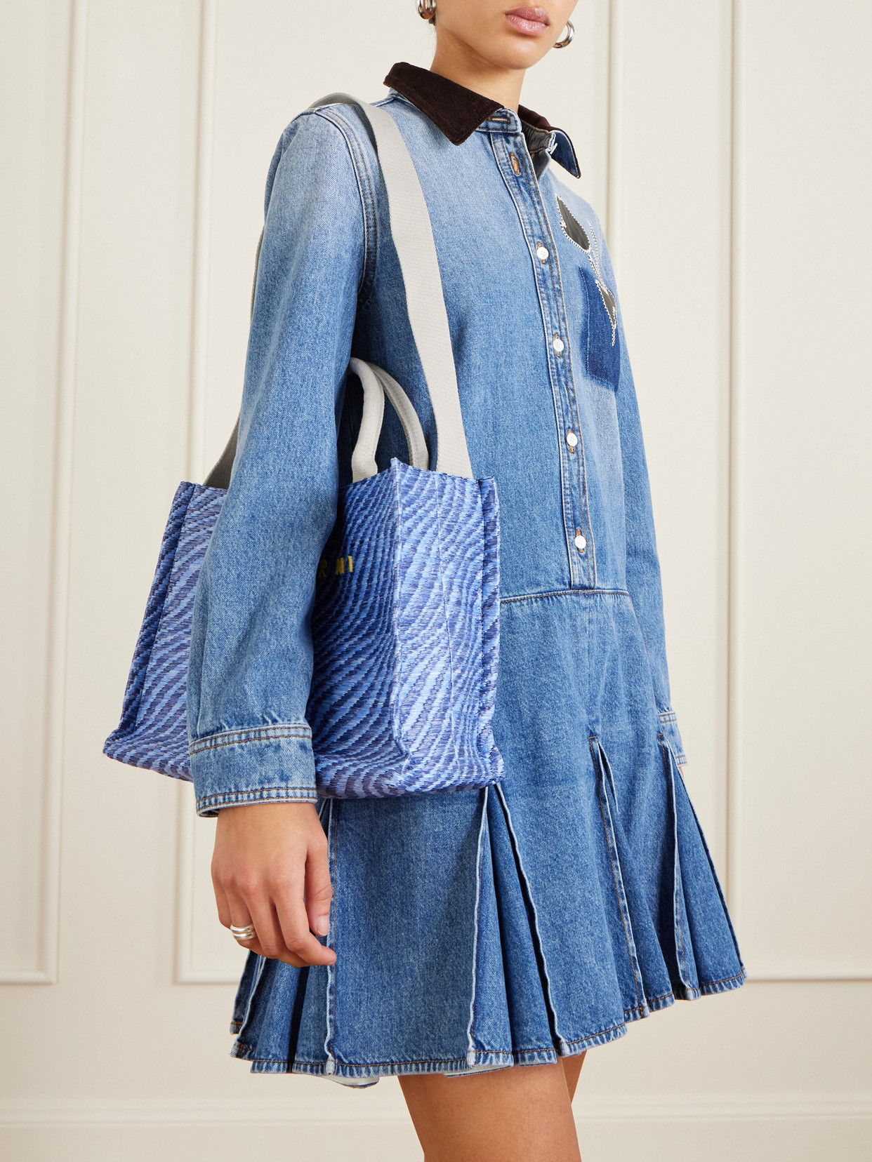 Marni Basket Small Jacquard Raffia-effect Tote In Blue