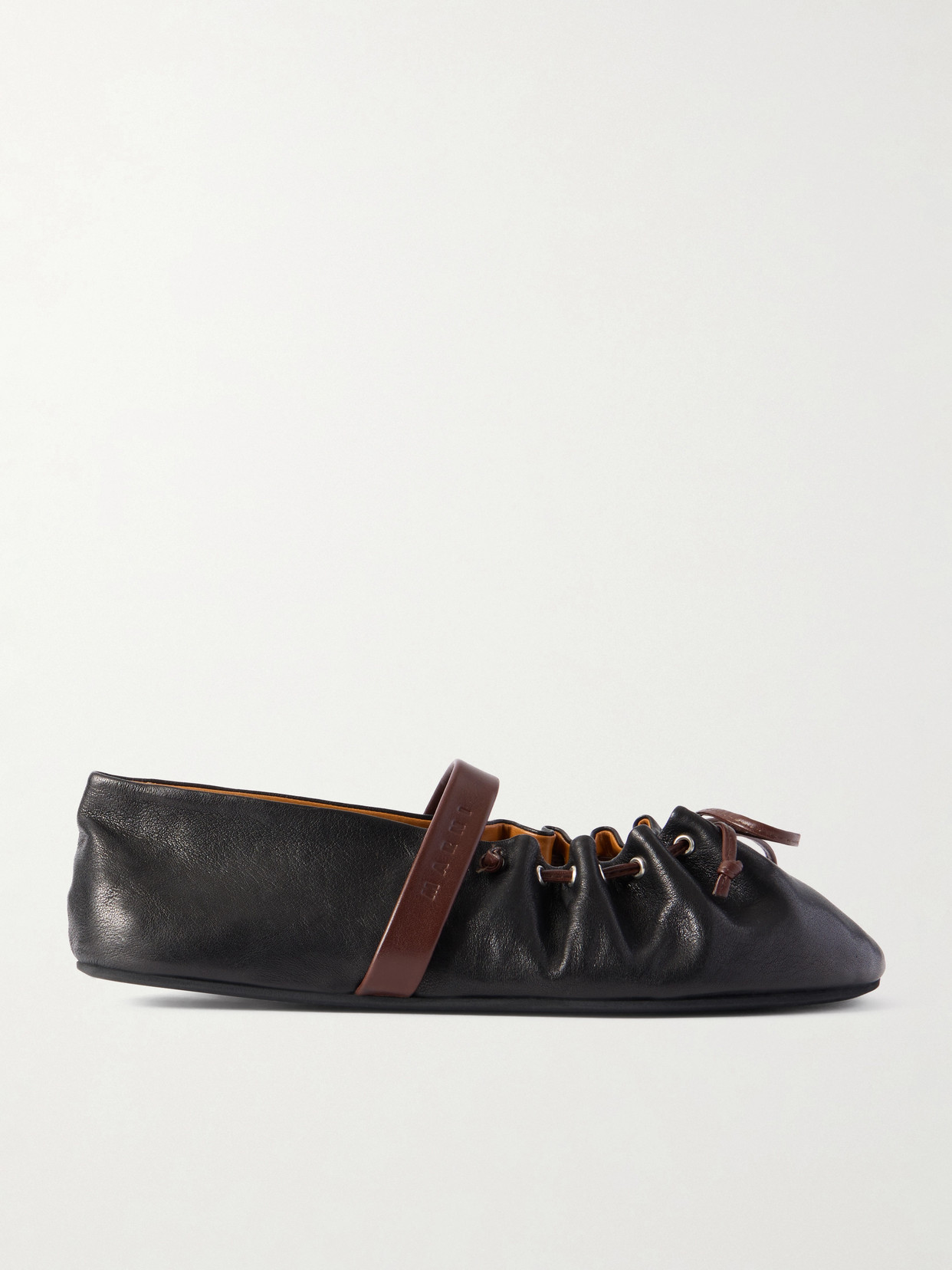 Marni Dancer Bow-detailed Leather Ballet Flats In Black