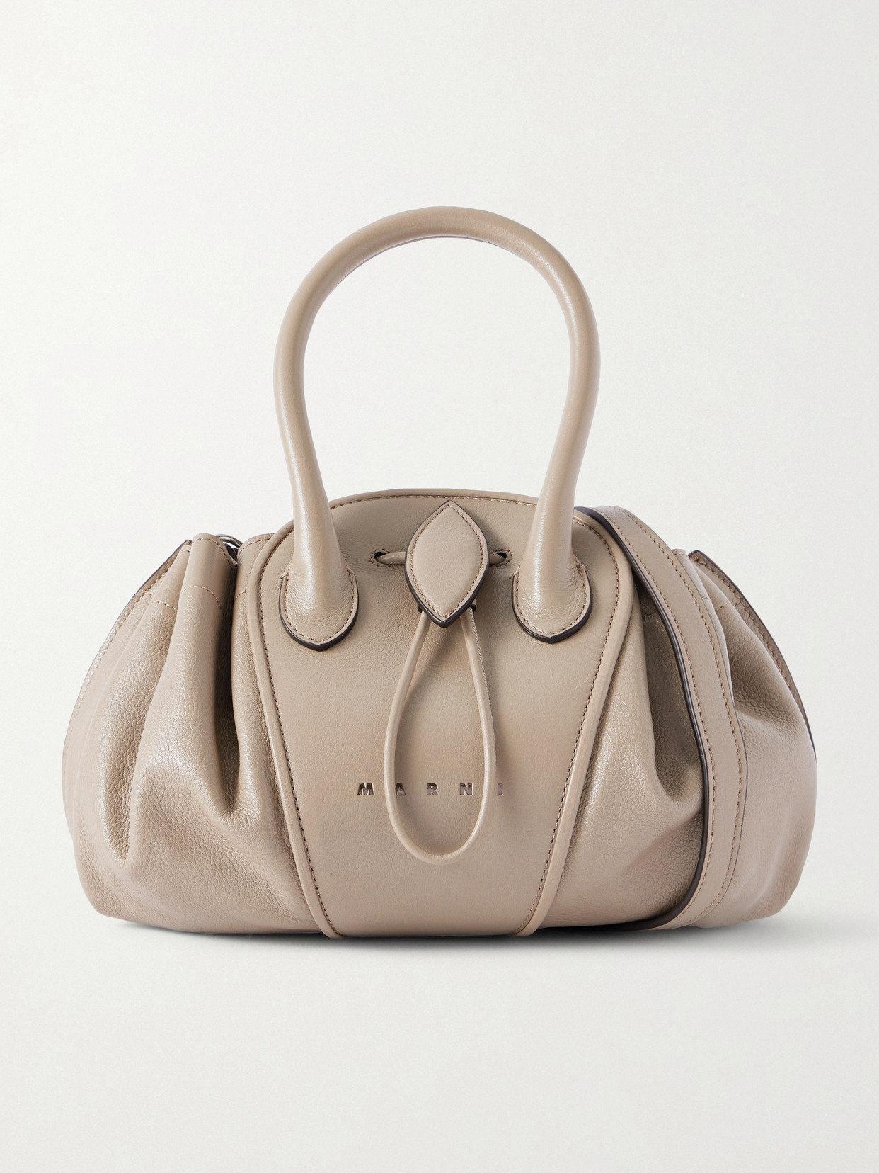 Marni Tulipea Small Ruched Leather Shoulder Bag In Neutral
