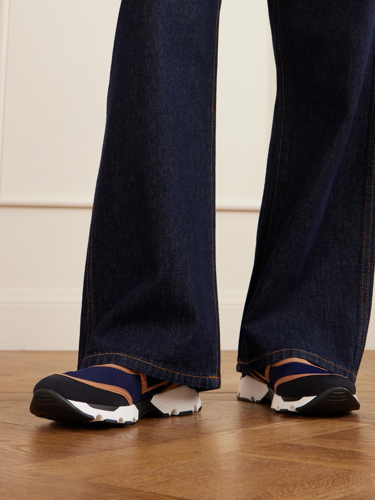 Marni Dark Blue And Black Mary Jane Running Polyamide Sneakers In Multi