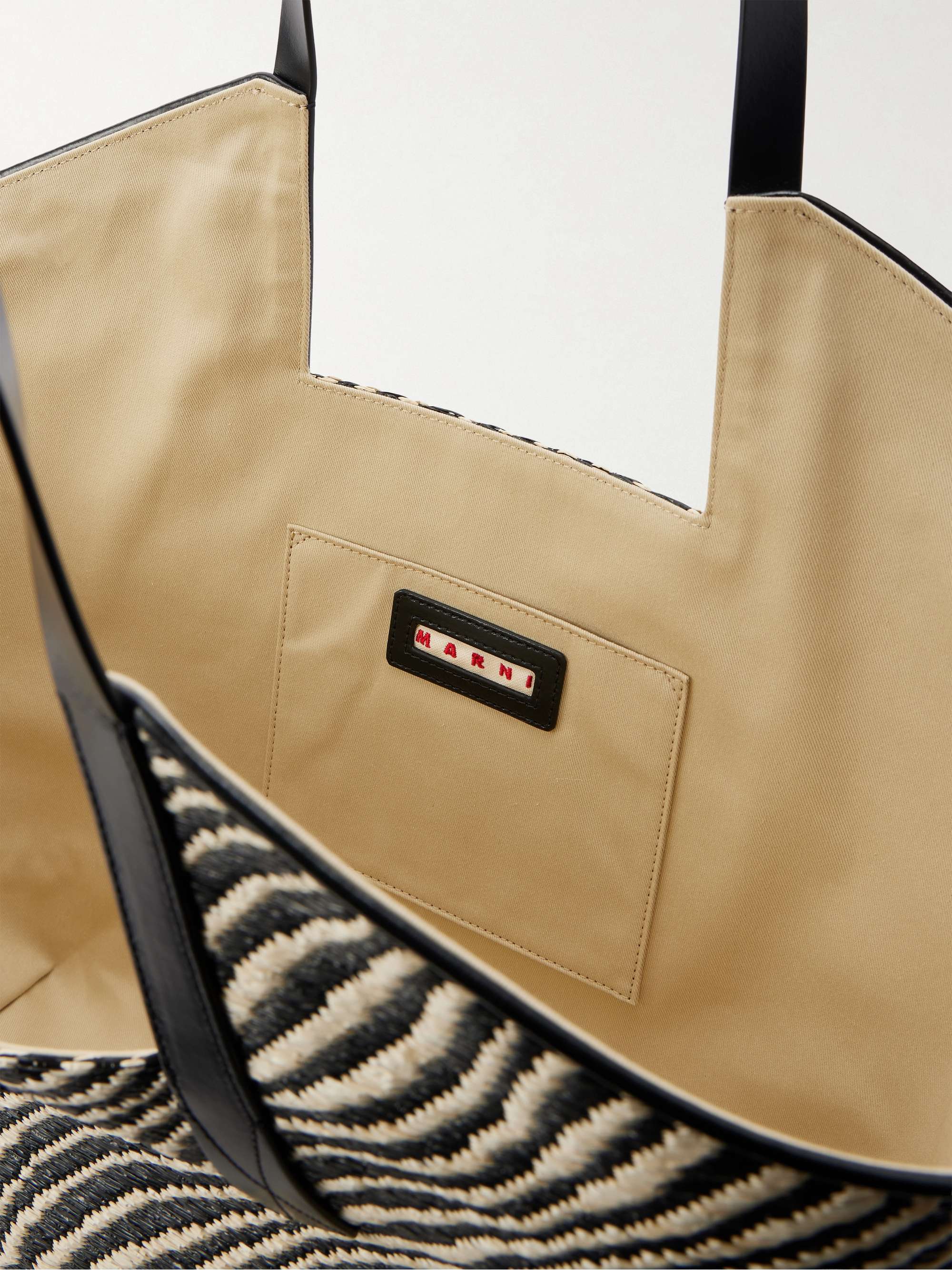 MARNI Waves leather-trimmed jacquard raffia-like tote | NET-A-PORTER