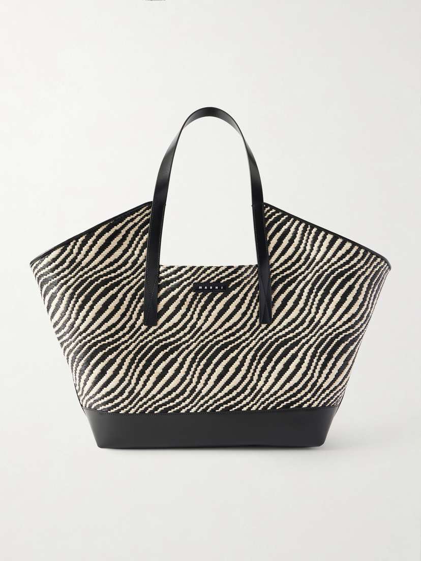 Marni Waves Leather-trimmed Jacquard Faux Raffia Tote