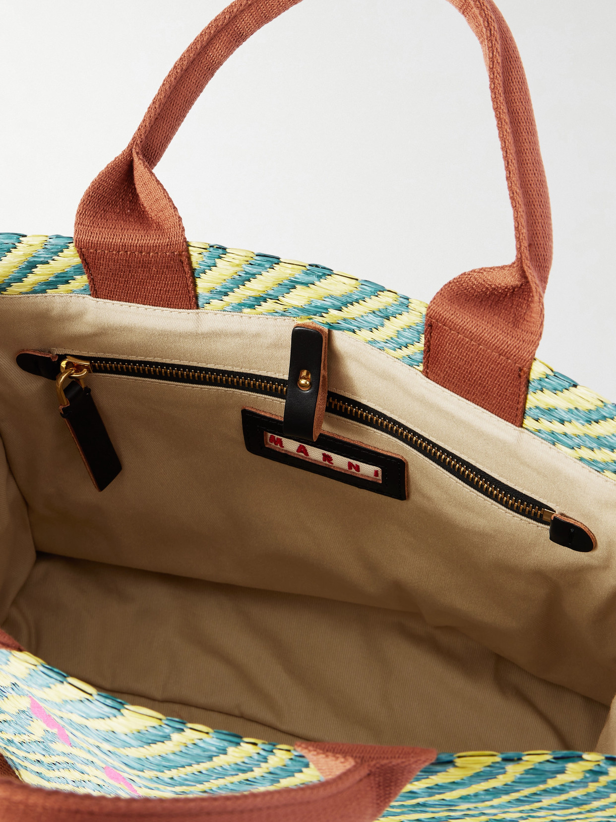 Marni Basket Small Jacquard Tote In Green