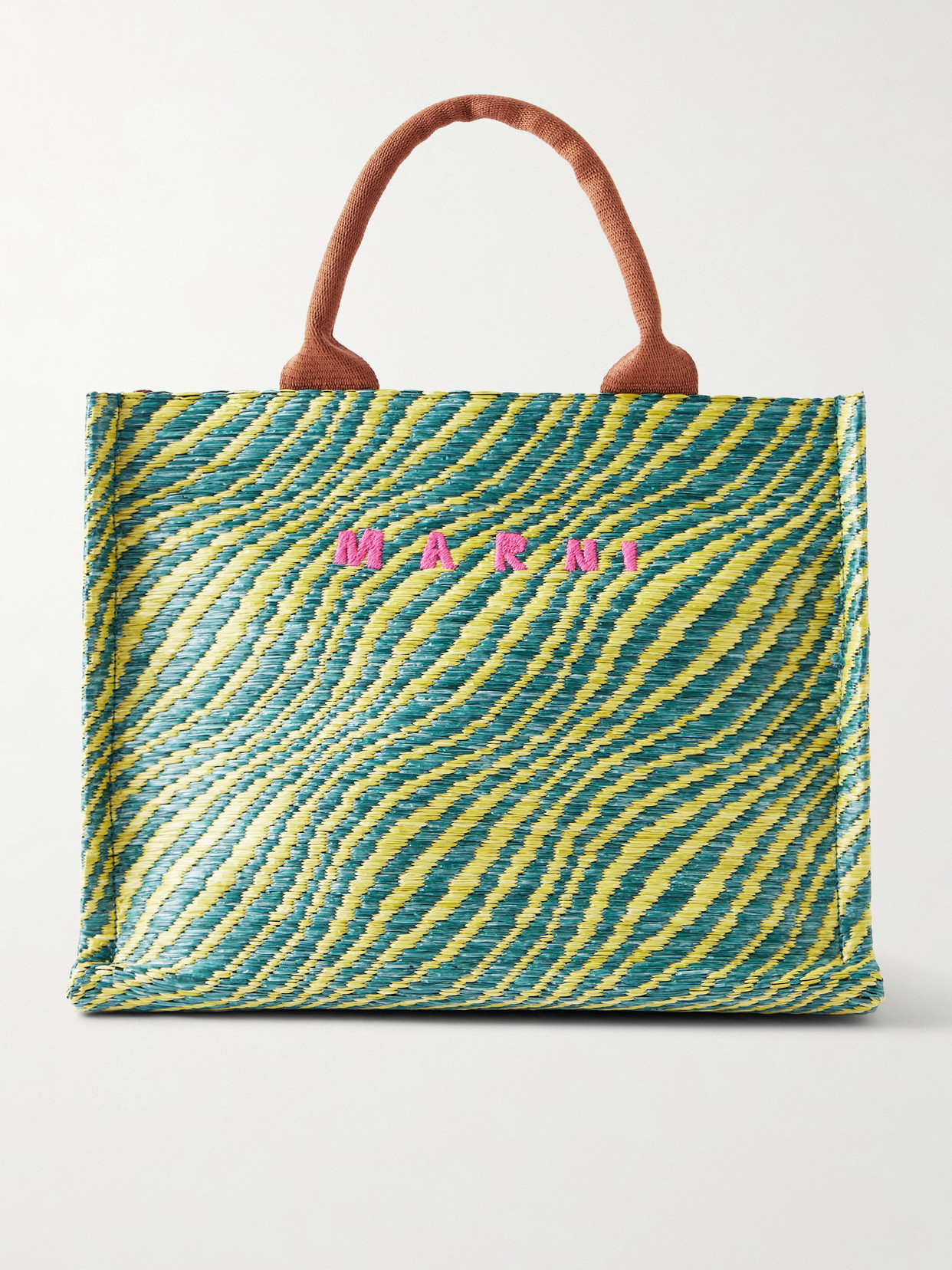 Marni Basket Small Jacquard Tote In Green
