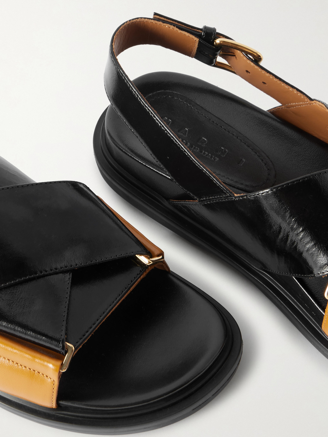 Marni Fussbett Two-tone Leather Slingback Sandals In Black