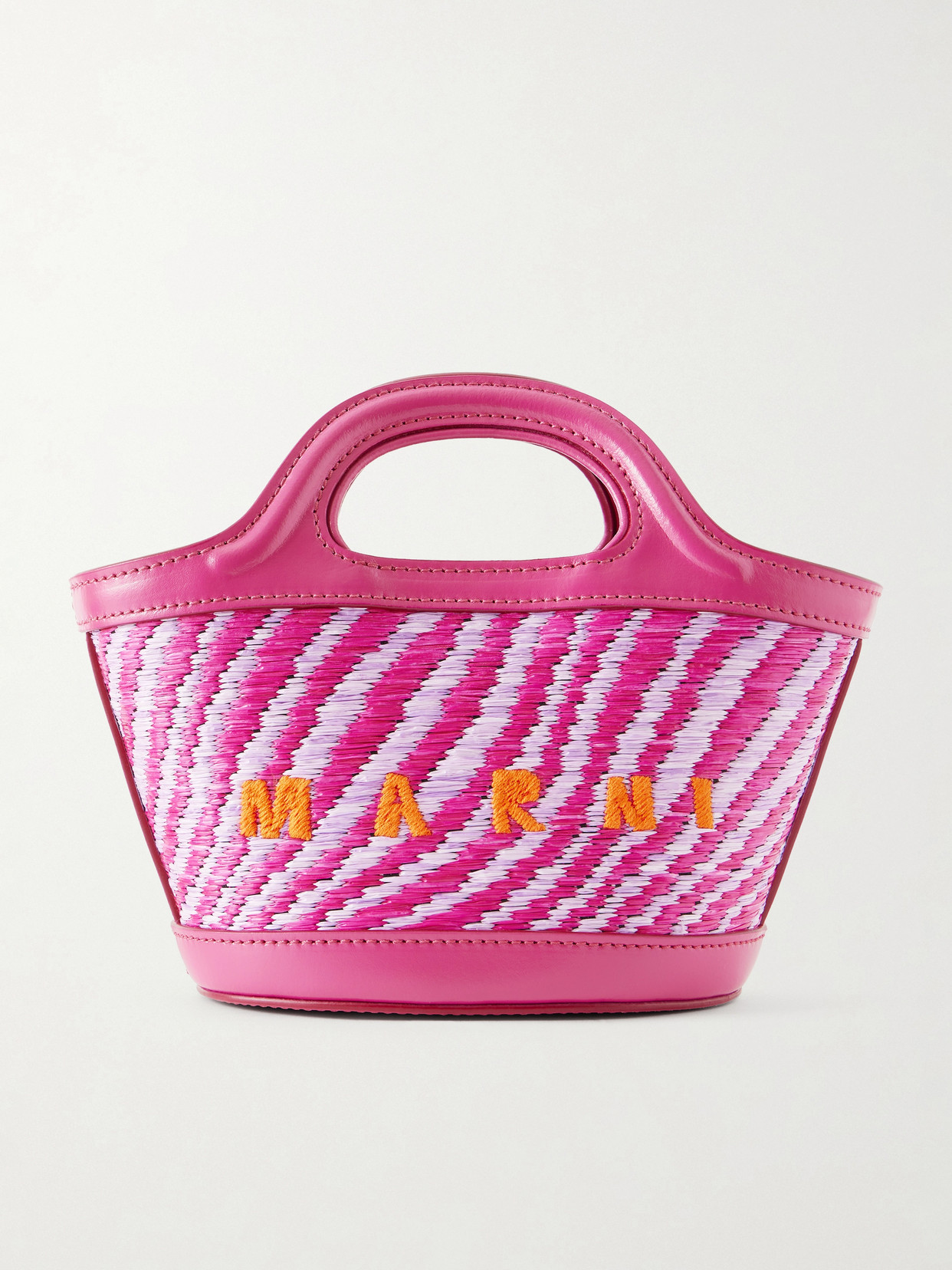 Marni Tropicalia Micro Leather And Embroidered Faux Raffia Tote In Pink